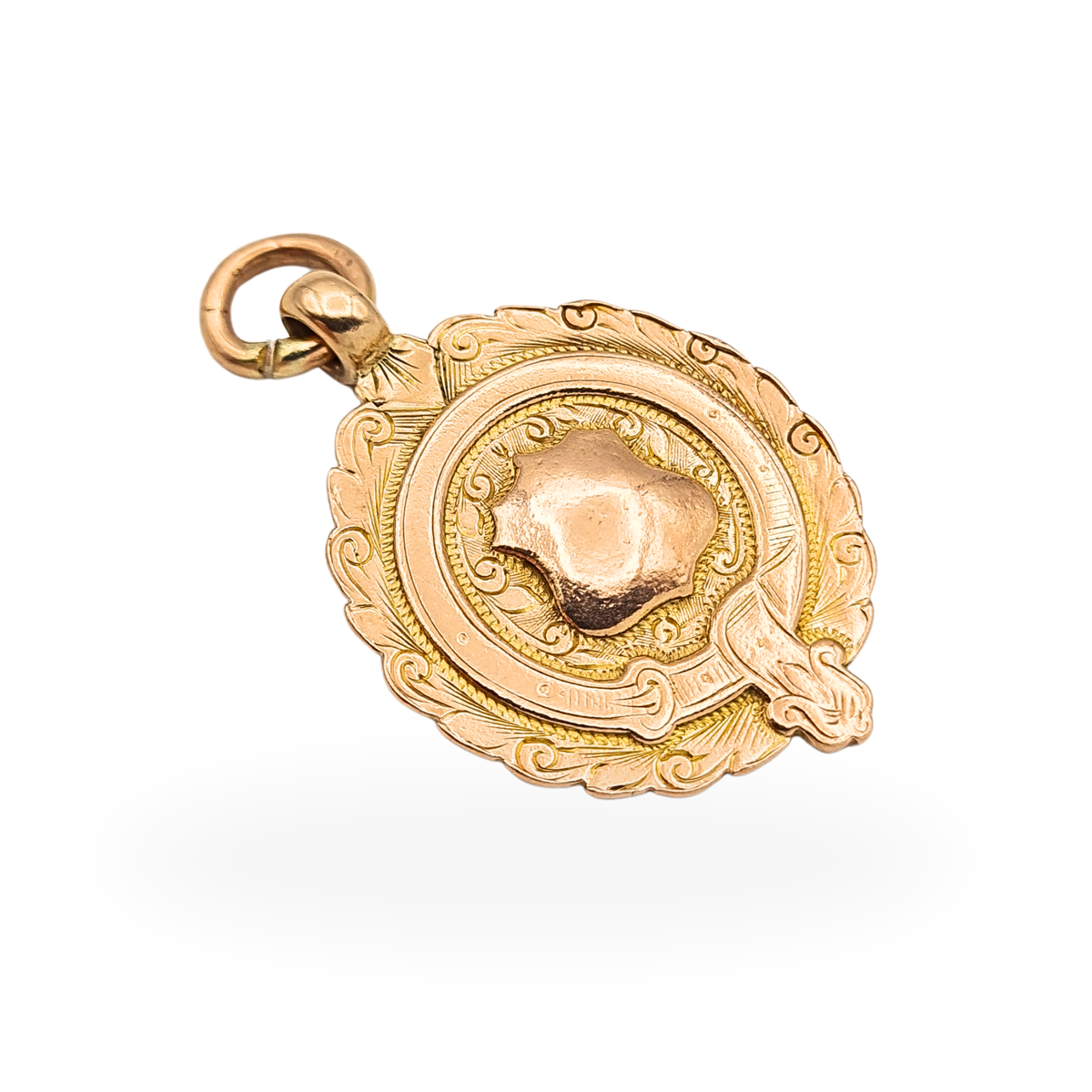 Antique 9ct Rose Gold Shield Fob Pendant Birmingham 1912 Hallmarked