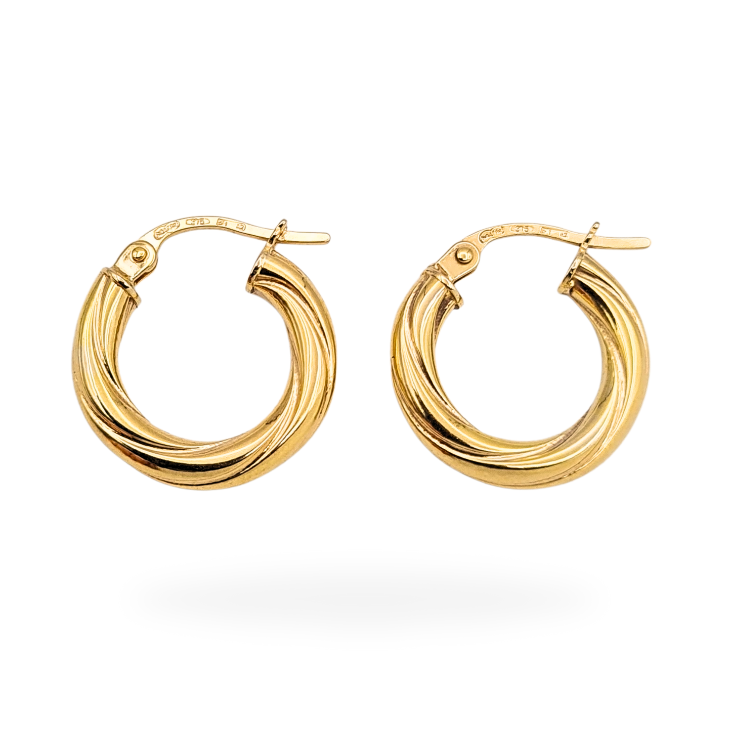 9ct Gold Twist Hoop Earrings 15mm wide