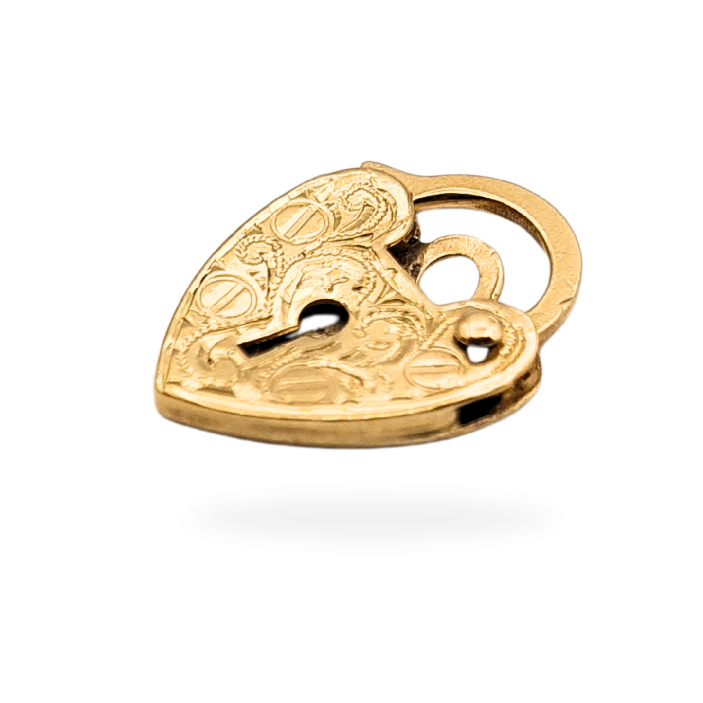 Clearance Item 9ct Gold Heart Padlock, ASJ 375, 0.54g, Hand Engraved
