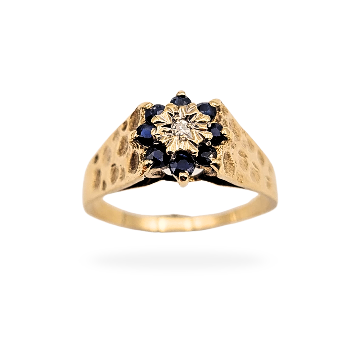 9ct Gold Diamond Sapphire Ring, UK Q US 8, London 1972