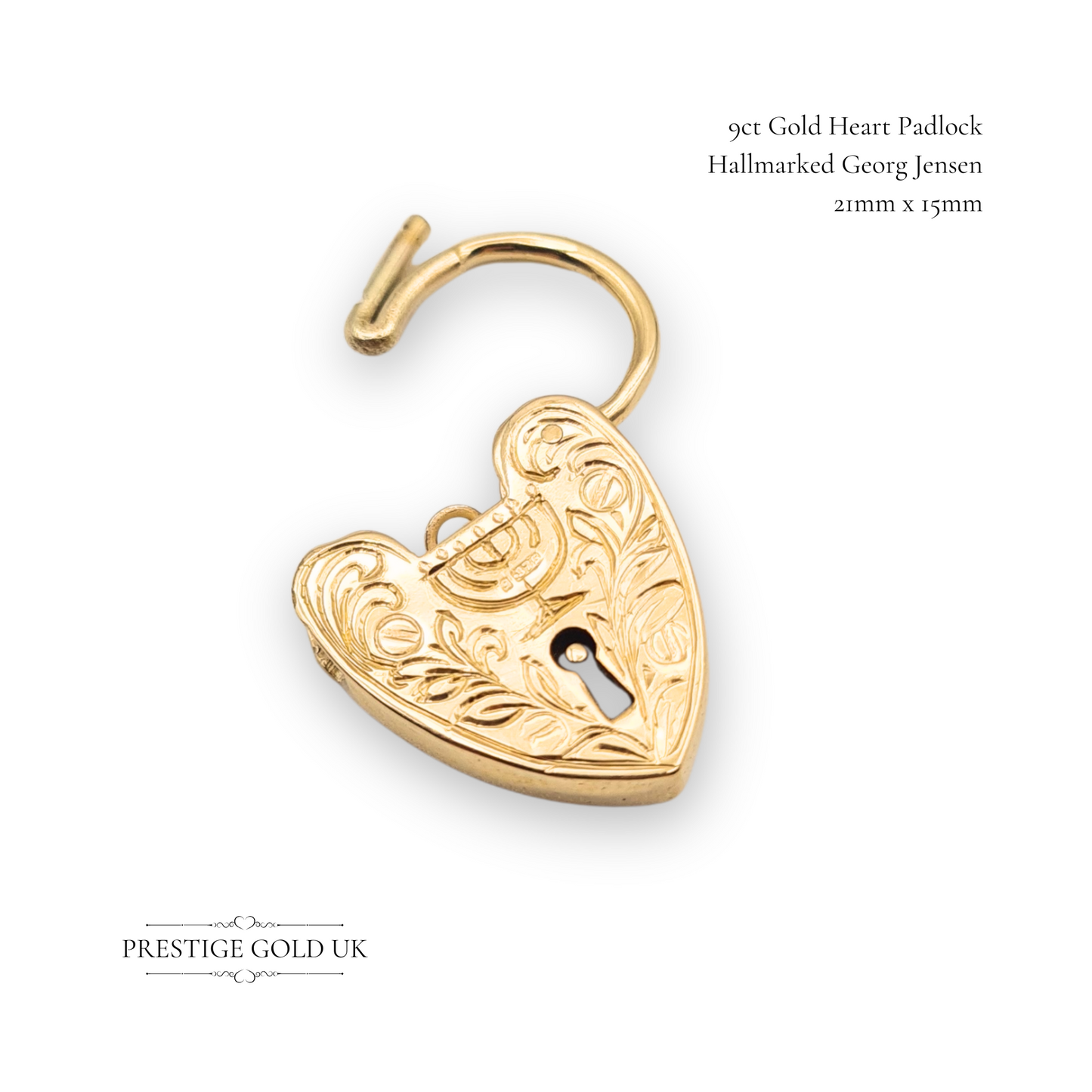 9ct Gold Heart Padlock Menorah Engraved Hallmarked London 1966 Georg Jensen