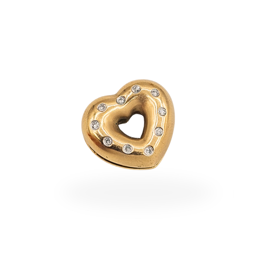 Amazing Gold & Diamond Heart Pendant, Chunky Doughnut Open Hear Pendant