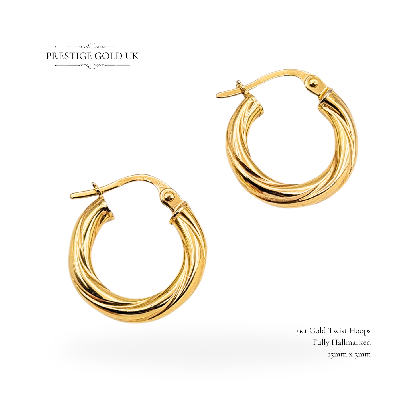 9ct Small Chunky Gold Hoop Earrings With Secure Flip Top Fasteners.