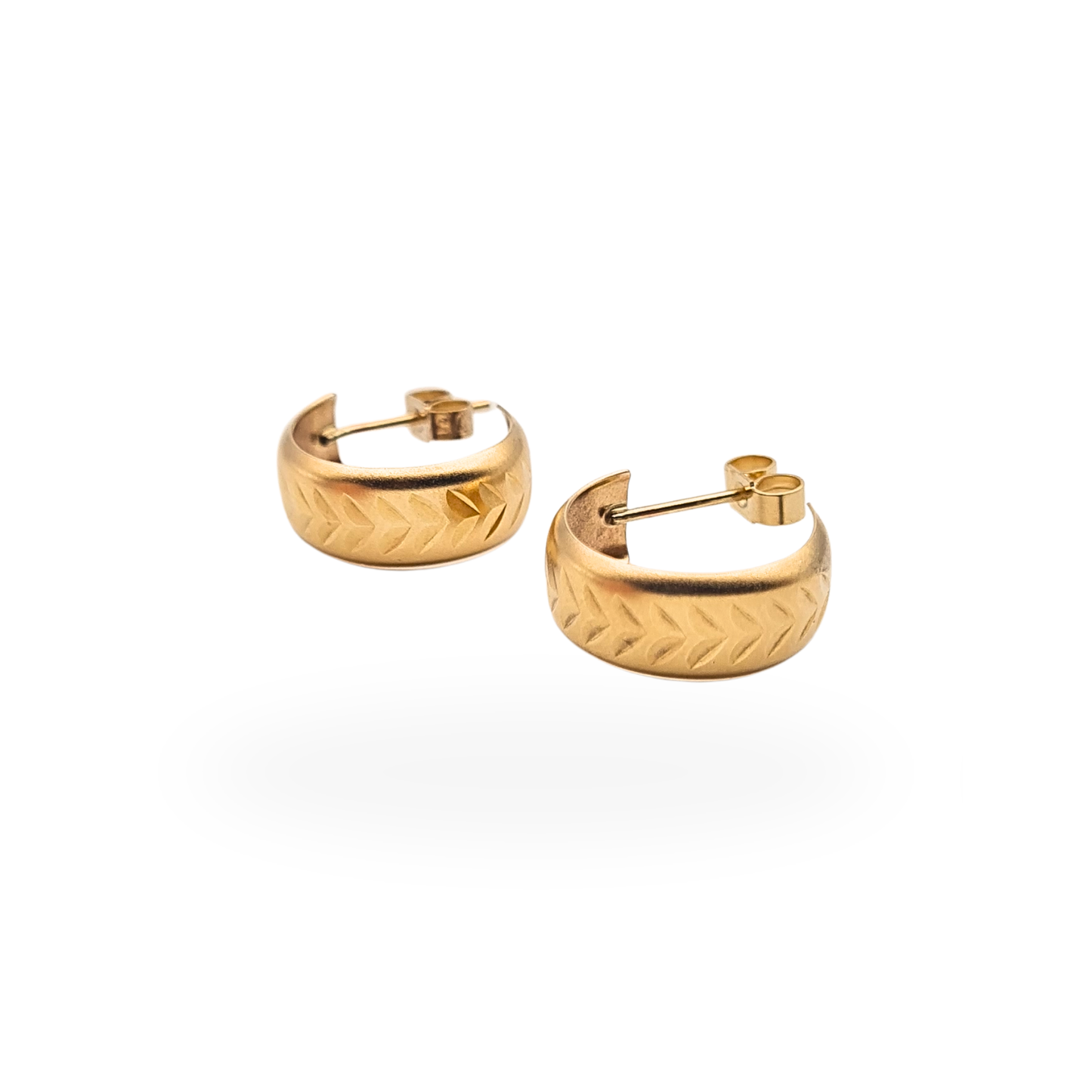 Small 9ct Gold Half Hoop Stud Earrings  Satin Chevron Finish