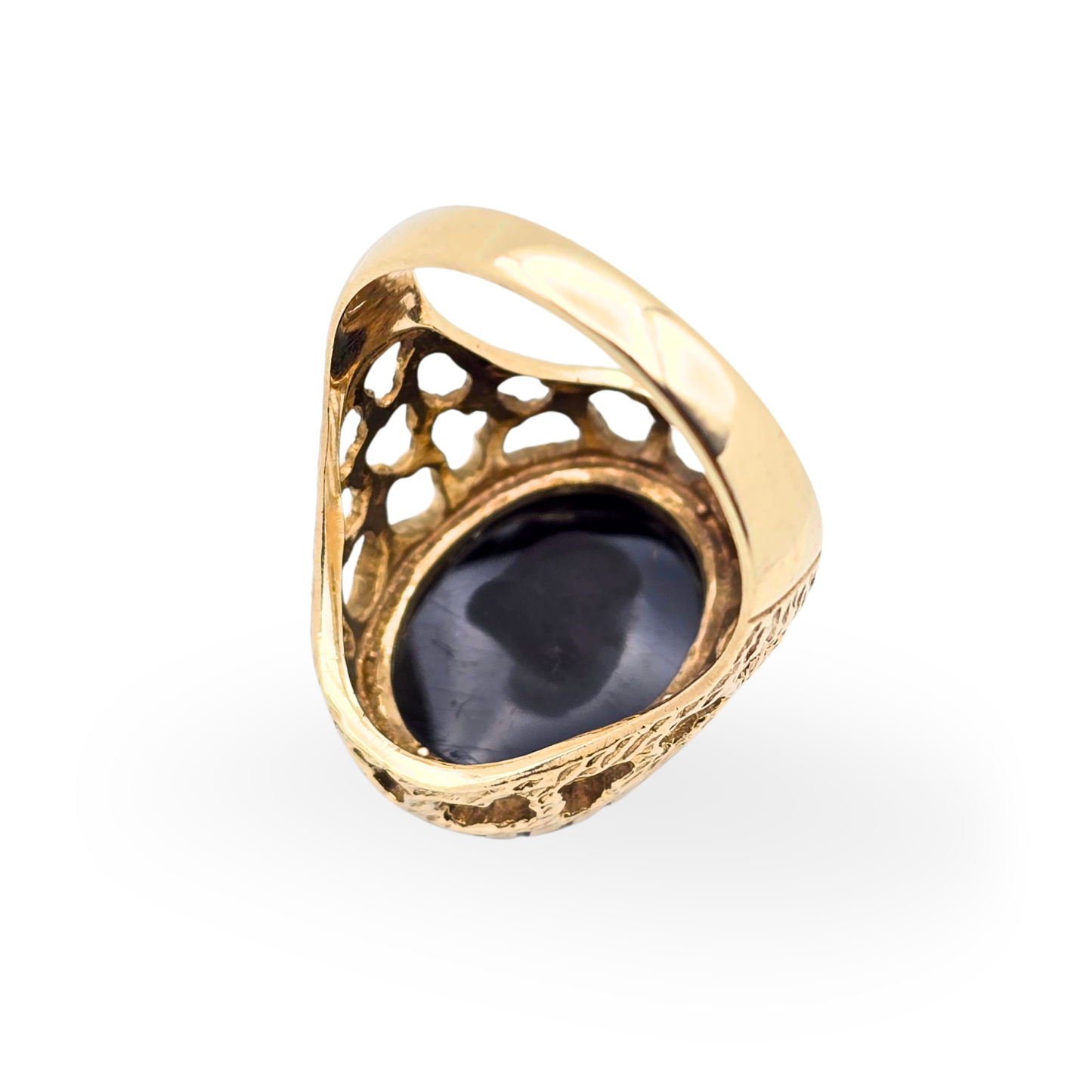 9ct Gold Cobalt Blue Floral Motif Enamel Ring, Size  UK N 1/2 US 6 3/4