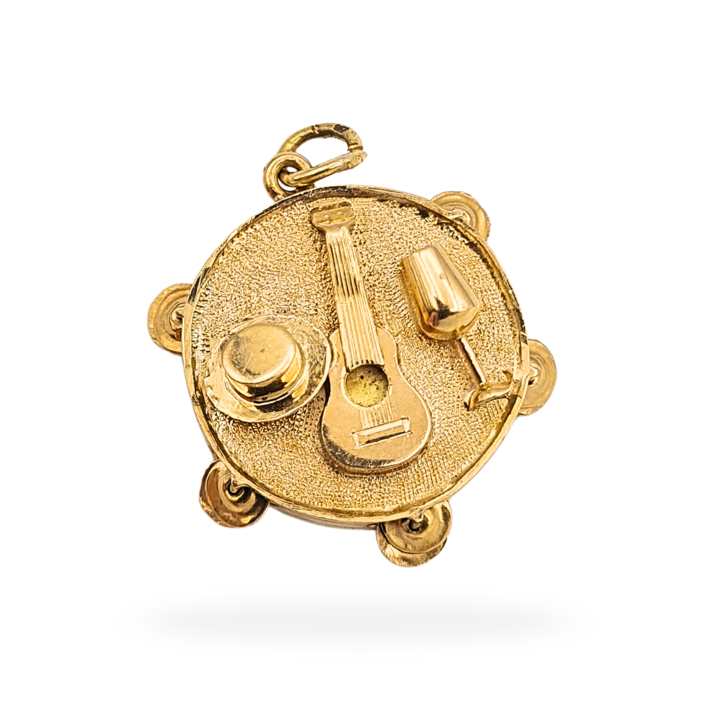 9ct Gold Moving Tambourine Charm Guitar and Hat