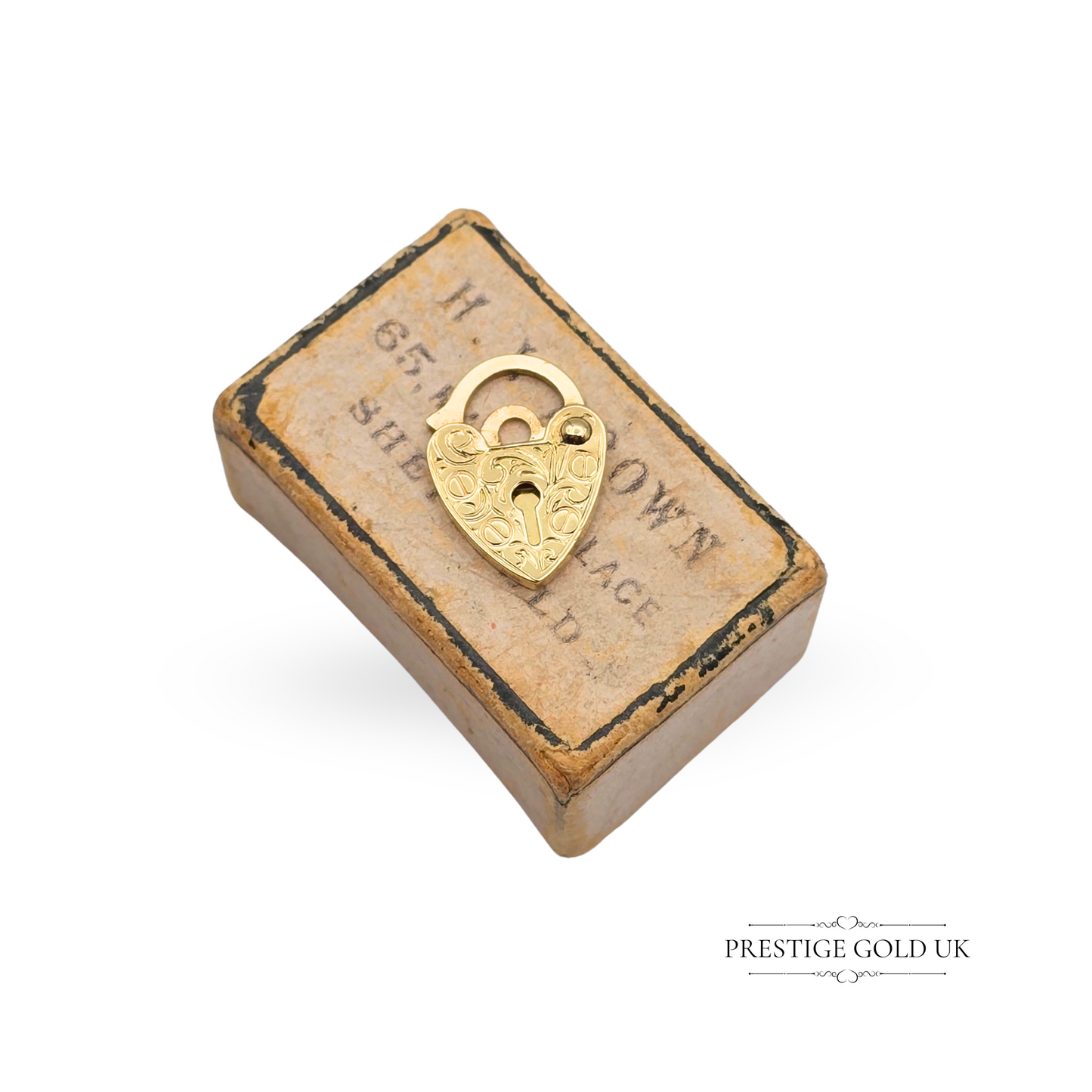 Tiny 9ct Gold Heart Padlock, Hand Engraved, Flat Design, 13mm Tall, Stamped 375
