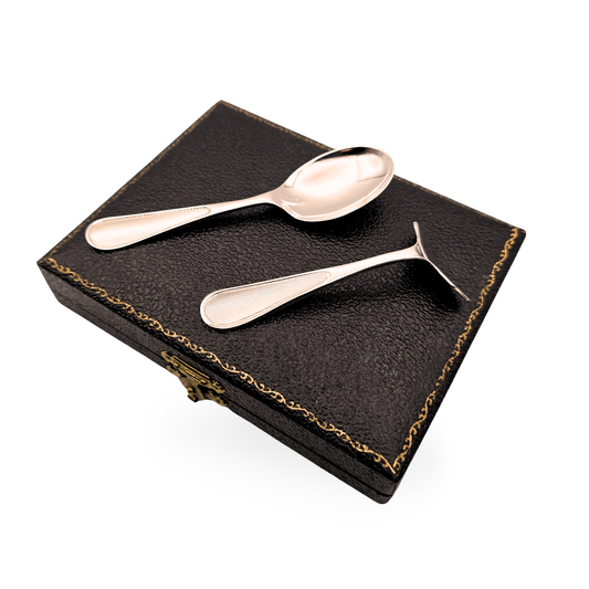 Sterling Silver Childs Spoon & Pusher, HCD, Birmingham, Boxed Christening Set