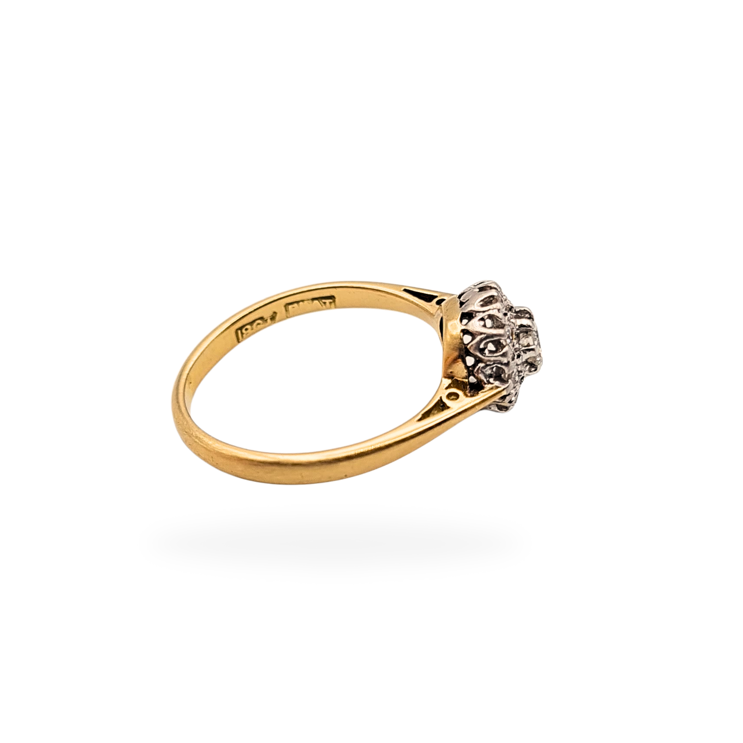 18ct Gold Platinum Diamond Cluster Ring UK I 1/2 Vintage