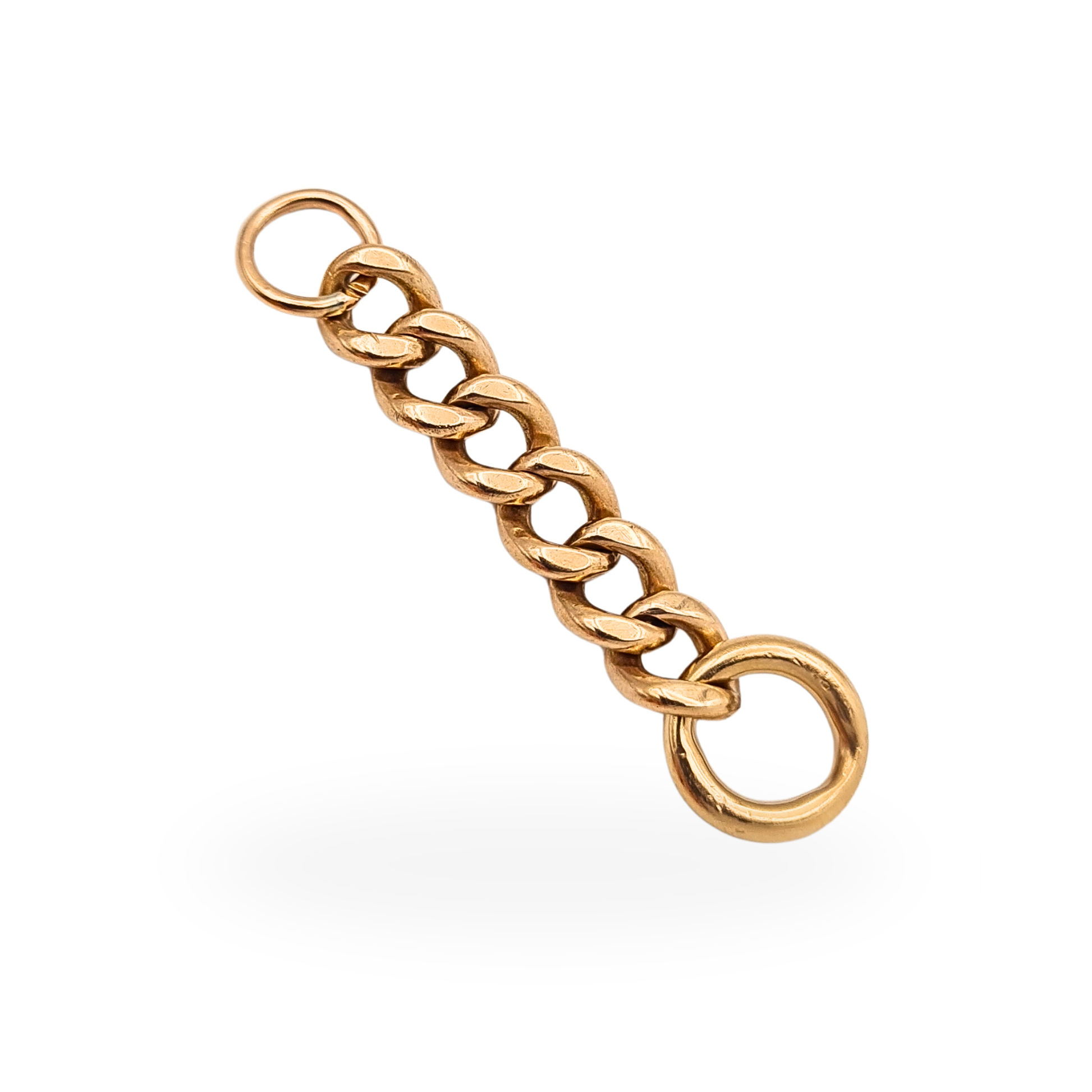 9ct rose gold solid curb chain extender dropper with open jump rings, 40mm long and 6mm wide