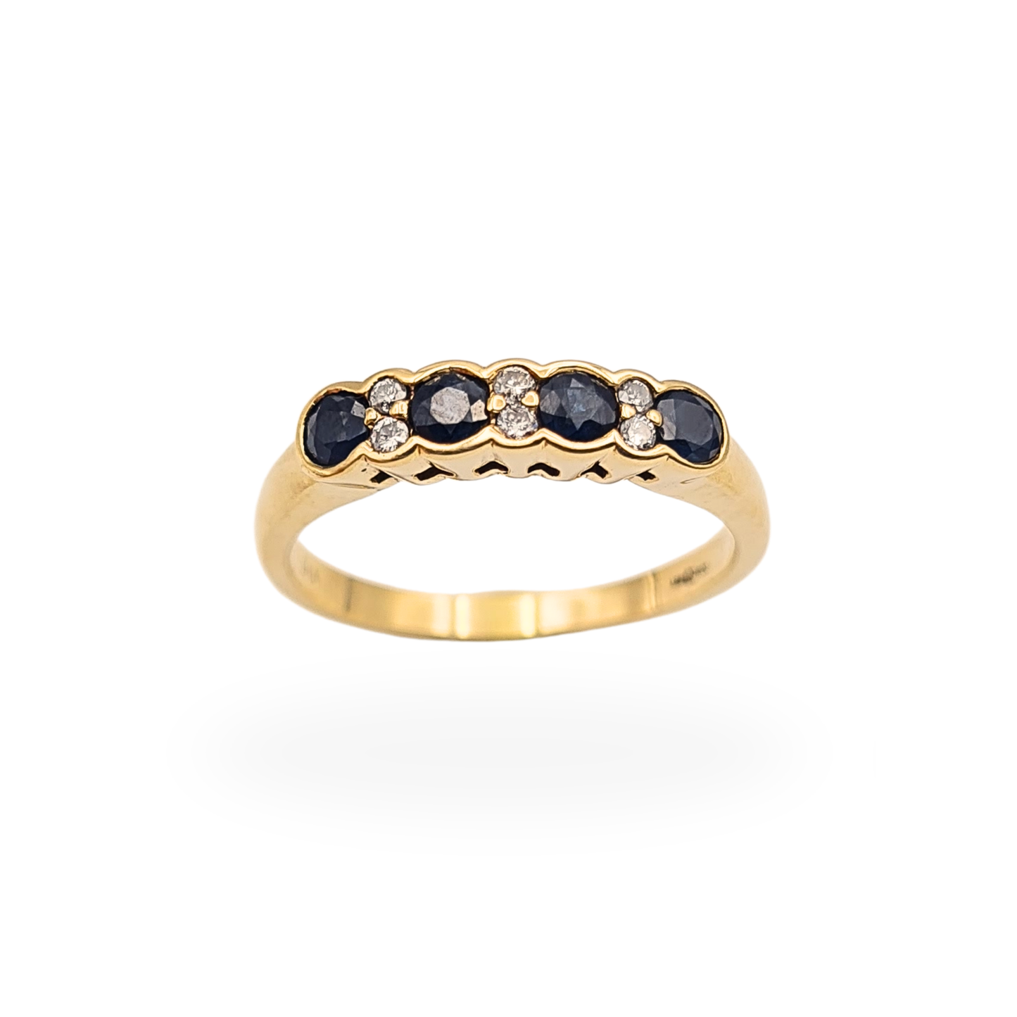 Quality 9ct Gold Diamond Sapphire Ring 10 Stone Band UK P US 7.75