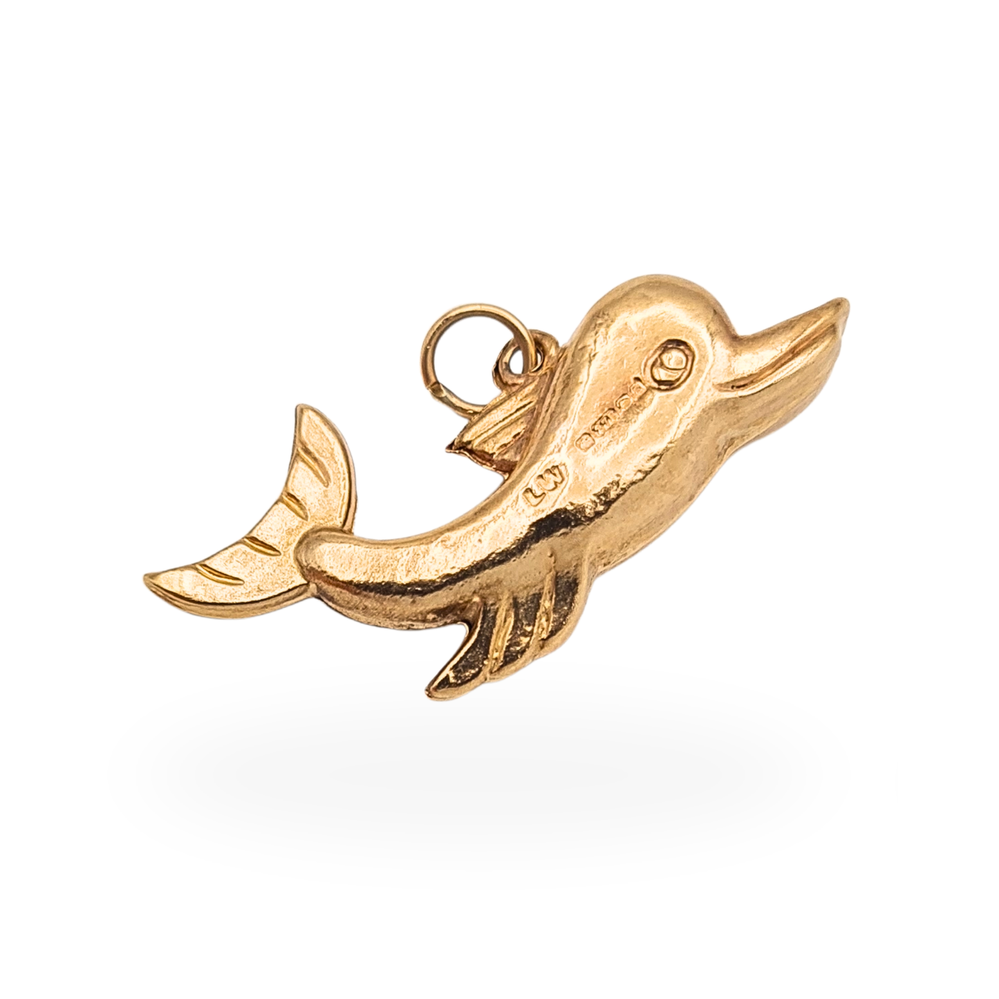 Vintage 9ct Gold Puffy Dolphin Charm Pendant Full British Hallmarks