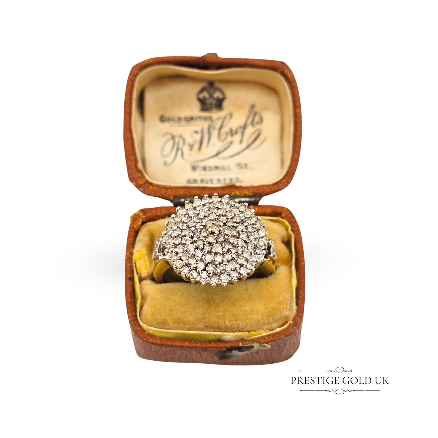 9ct Gold Huge Diamond Cluster Ring, Fully Hallmarked, UK Size P US 7 1/2