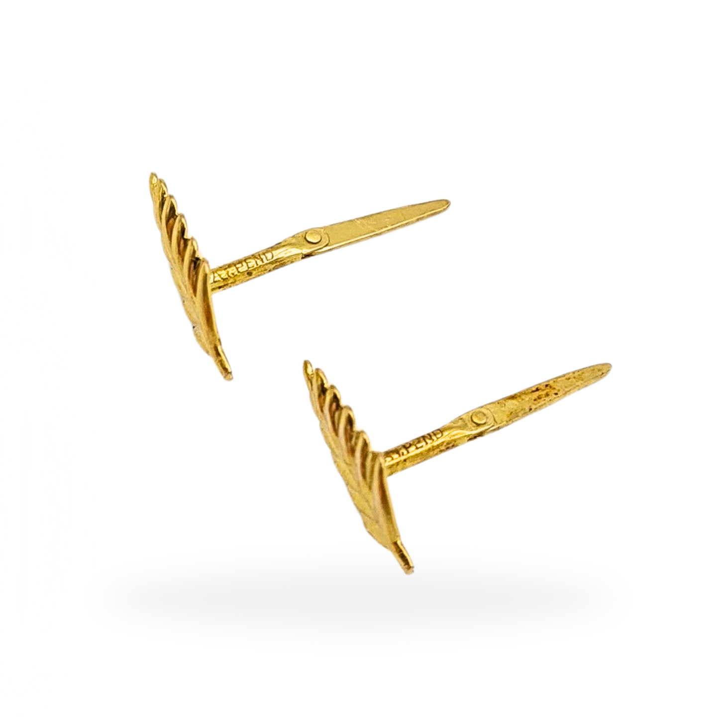 9ct Gold Leaf Earrings, London 1981, Studs, Andralock