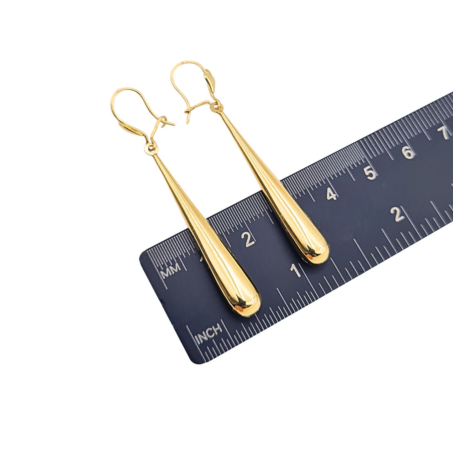 Large 9ct Gold Long Teardrop Dangle Earrings Polished Yellow Gold Drops