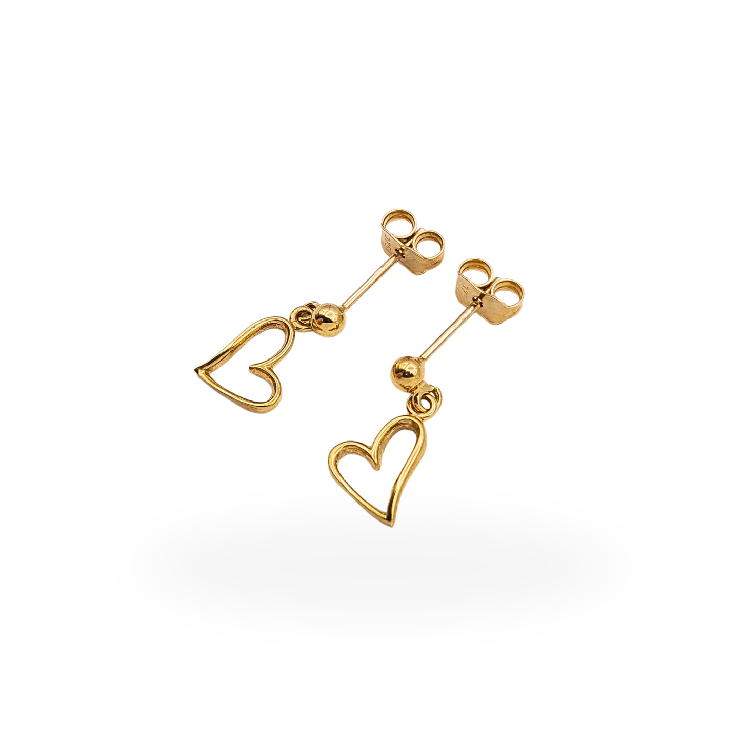Cute 9ct Gold Small Heart Drop Dangle Earrings Butterfly Backs
