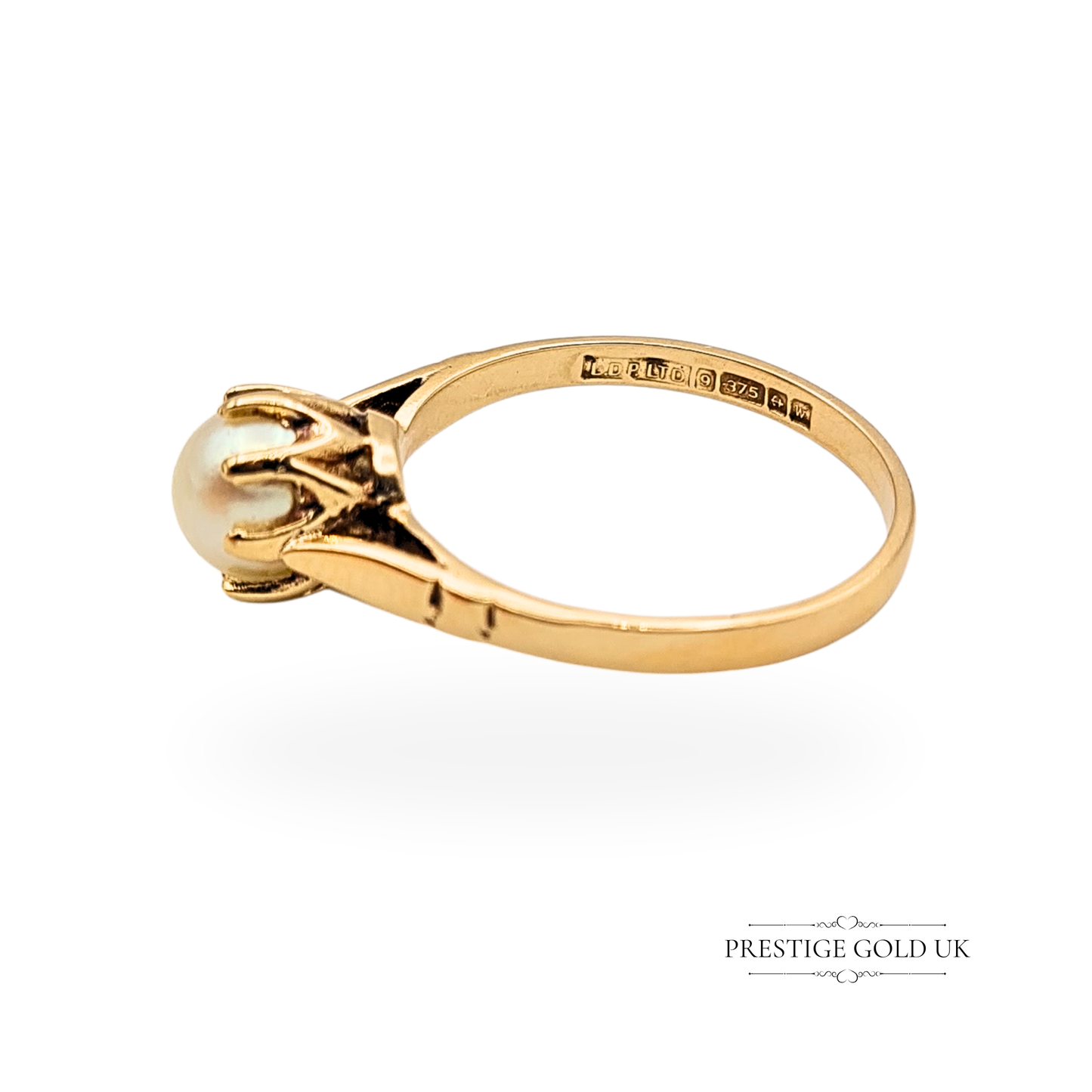 9ct Gold Large Pearl Solitaire Ring, Vintage 1970's Ring UK O 1/2  US 7 1/4