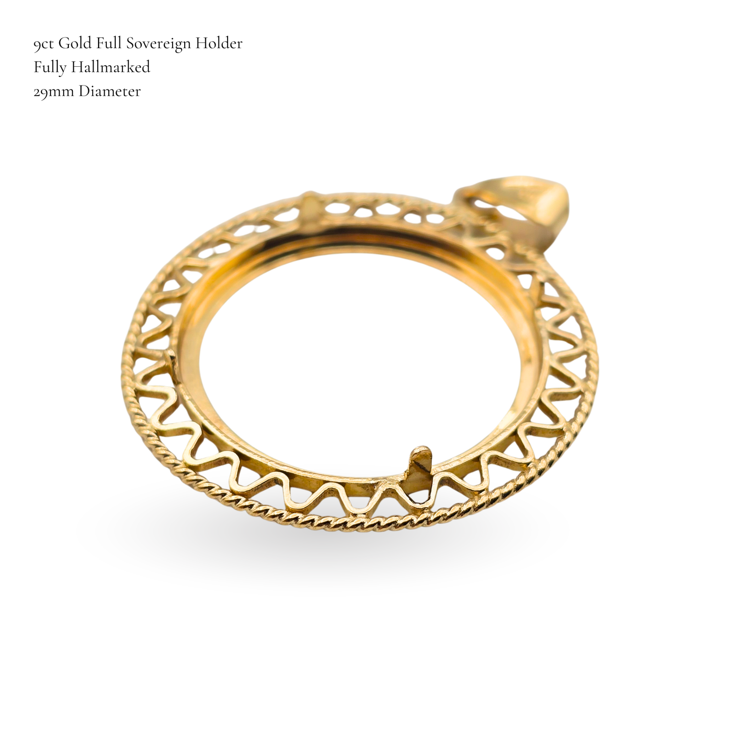 9ct Gold Full Sovereign Coin Mount - Ornate Gold Sovereign Coin Bezel