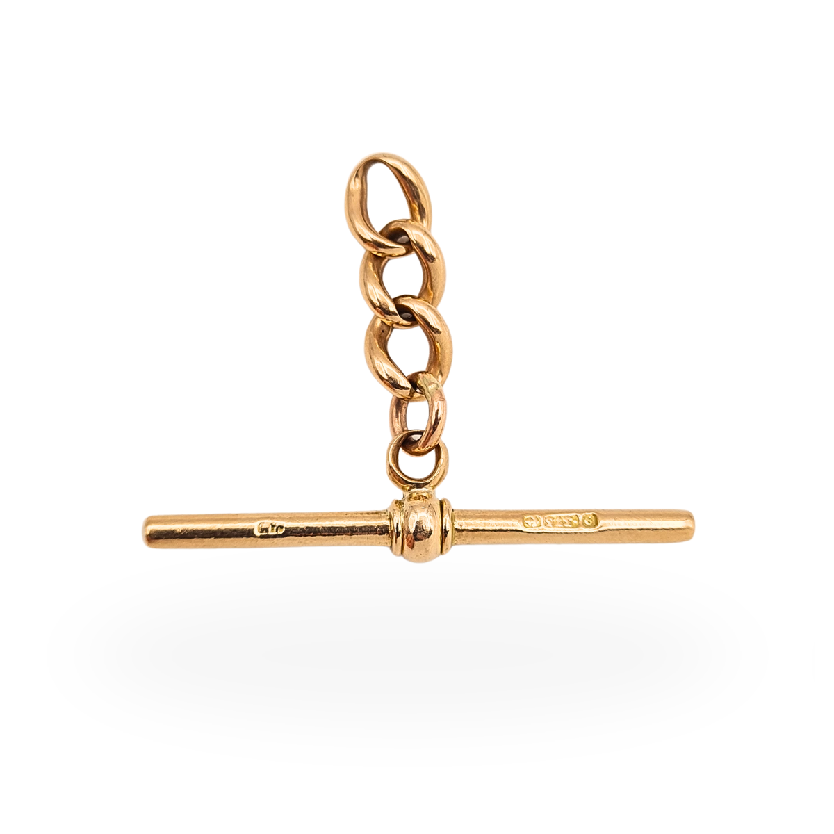 9ct Rose Gold Albert Chain T-Bar Curb Links, Antique Gold Stamped 9.375