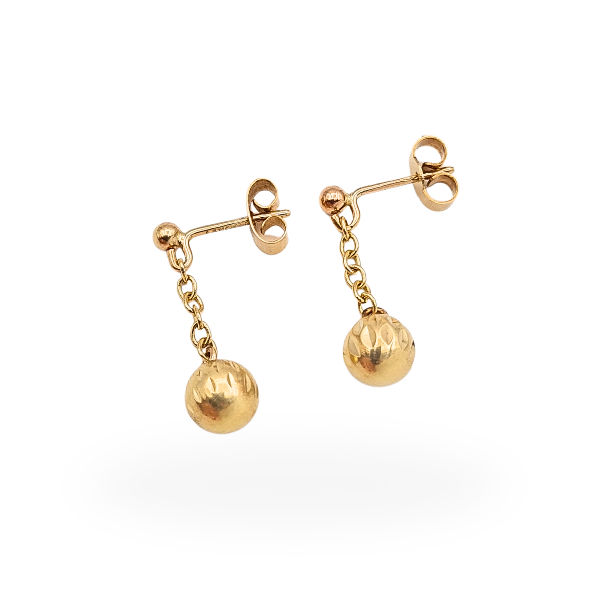 9ct Gold Textured Ball Drop Earrings,  21mm Chain Dangle Earrings
