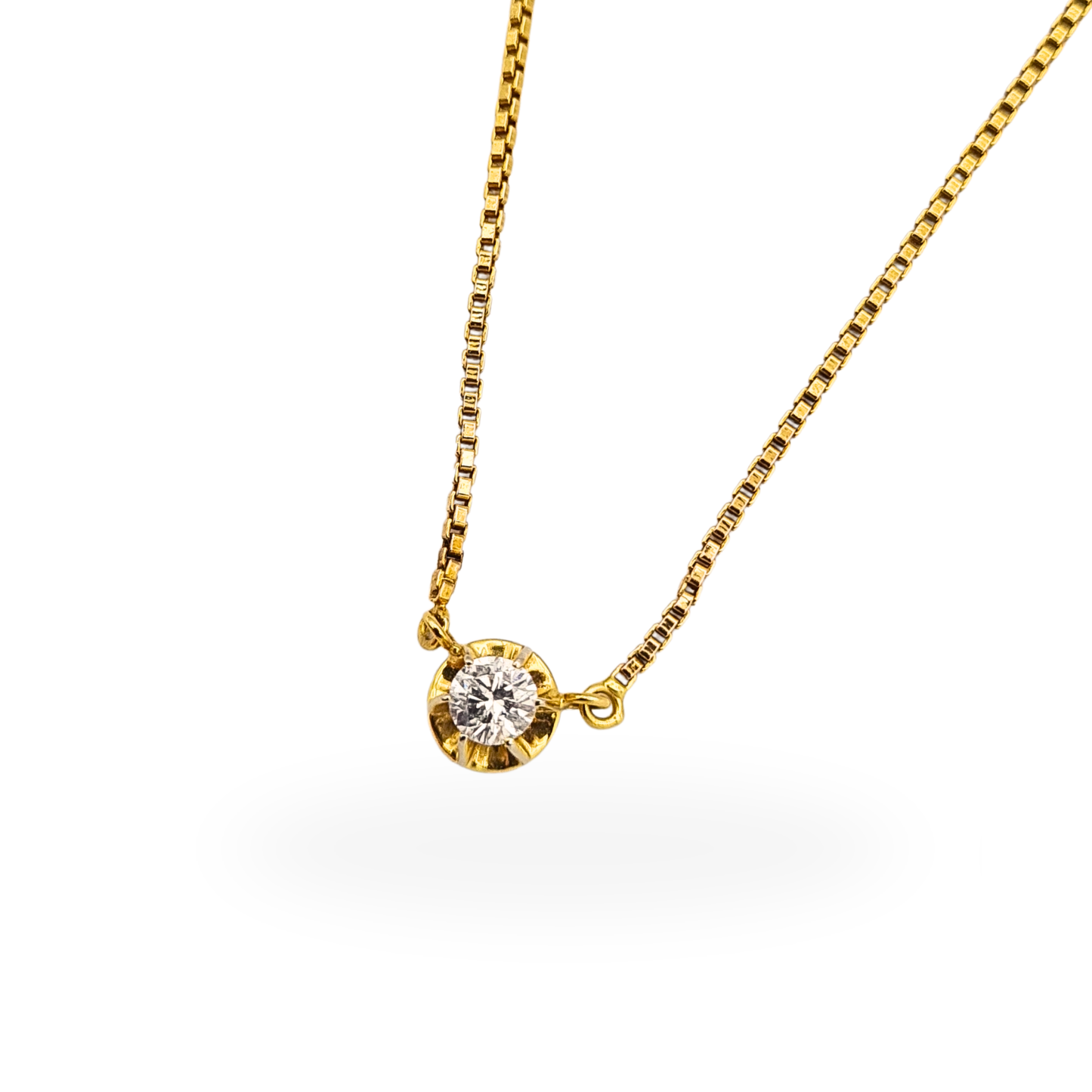 Diamond Solitaire Pendant 9ct Gold Box Chain Necklace 16"