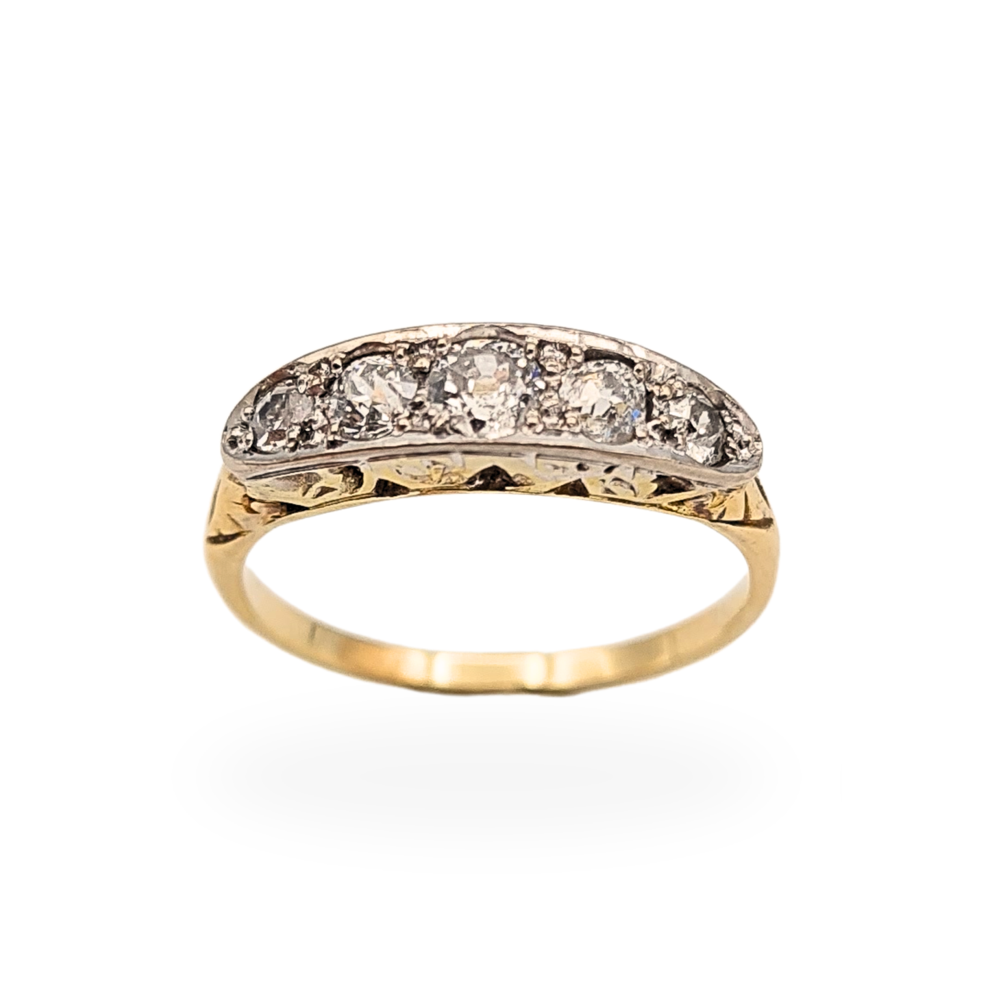 Antique Diamond Ring, 5 Old Cut Stones, 9ct/18ct Plat, UK K 1/2
