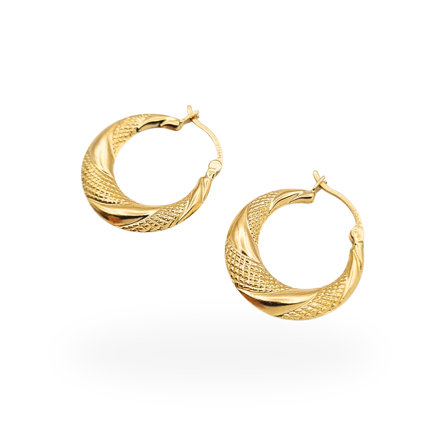 9ct Gold Textured Hoop Earrings 21mm Hollow Puffy Hoops