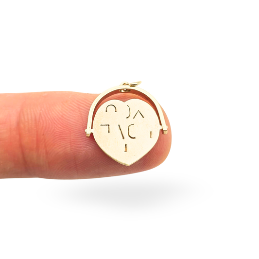 Tiny 9ct Gold Heart Spinner Charm "I Love You" Birmingham 1973