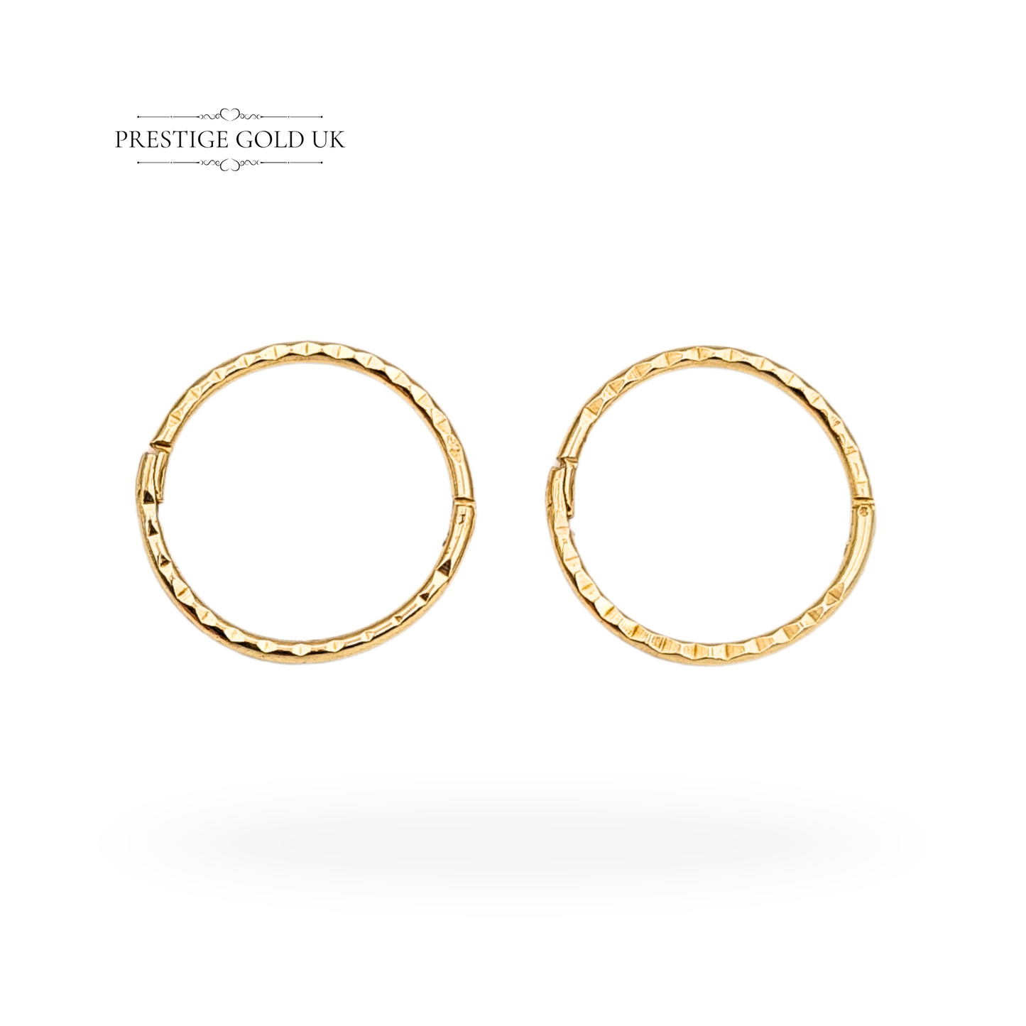 9ct Gold Small Hinged Hoop Earrings, 10mm Diameter Chevron Pattern Lightweight Tiny Gold Hoops