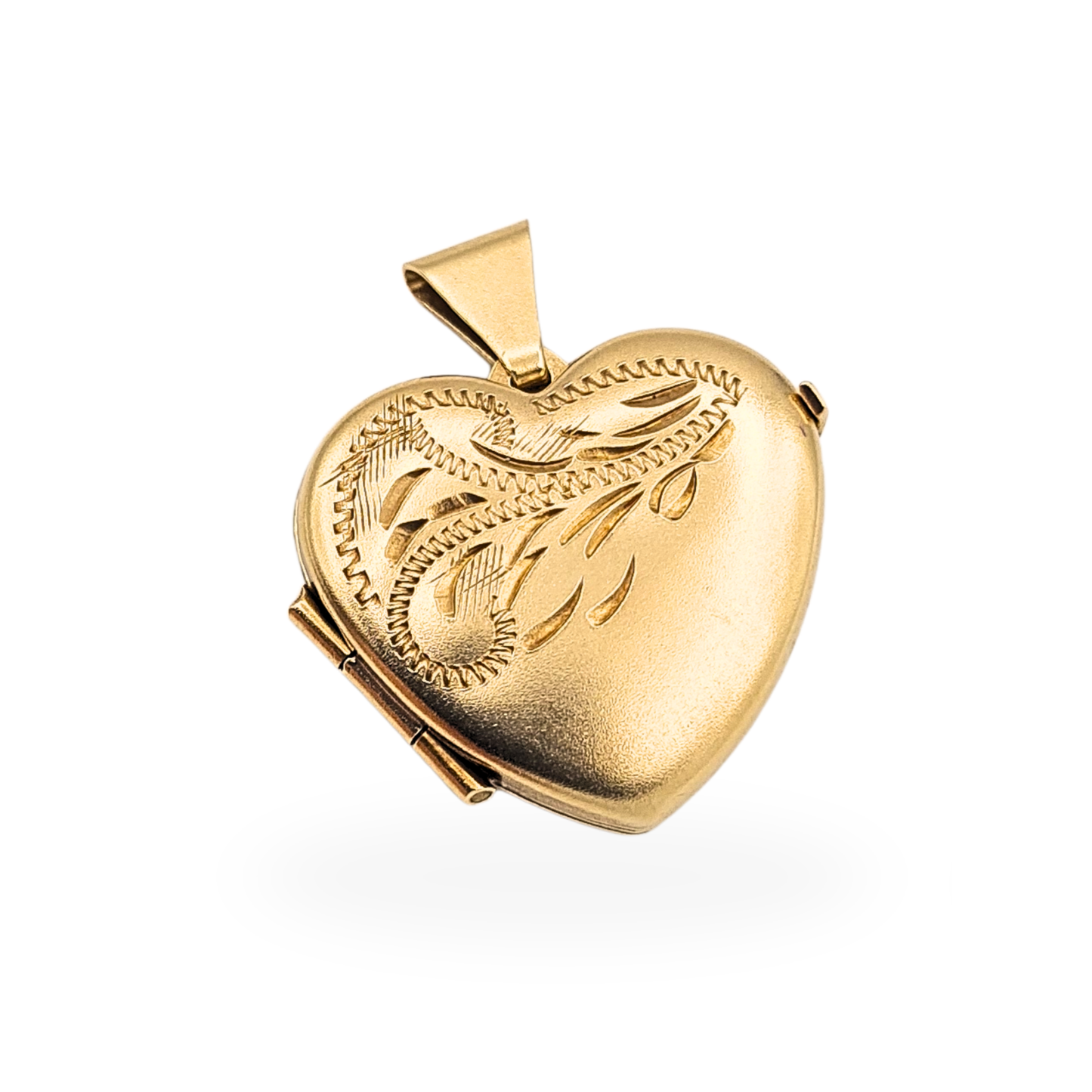 9ct gold heart locket pendant with hand engraved floral detail petite vintage style
