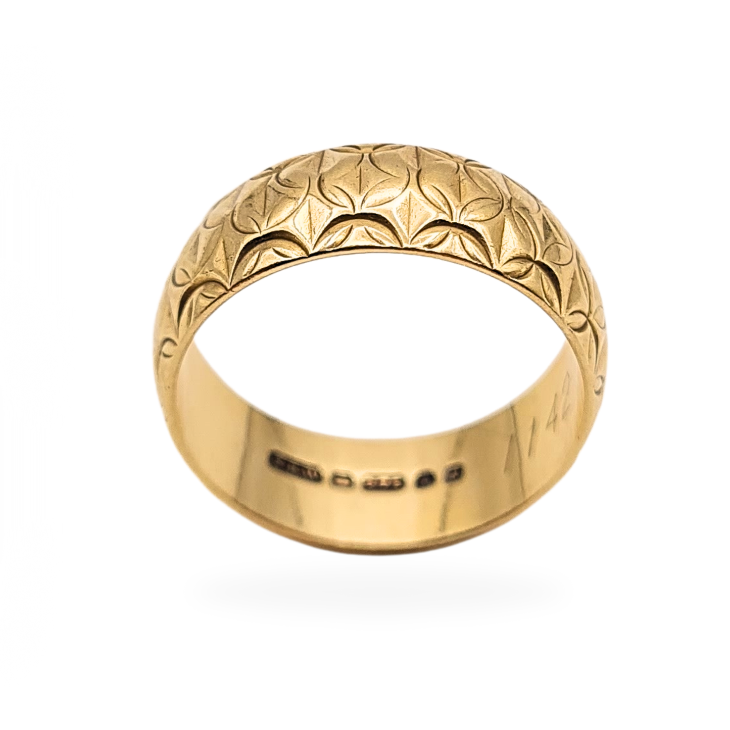 9ct Gold Engraved Band Ring, 1976 London Hallmark, Size N