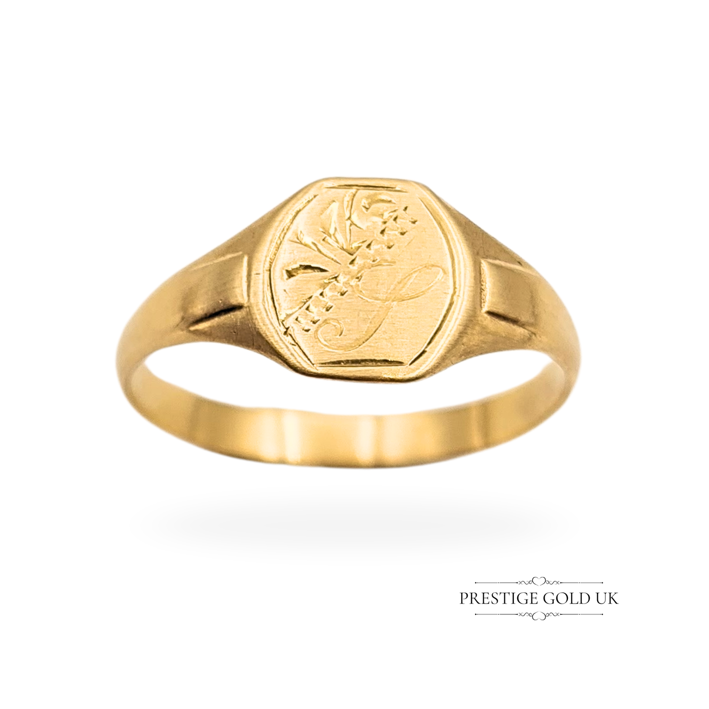 9ct Small Gold Signet Ring, UK M 1/2 US 6 1/2, Dainty Ring With Engraved Face