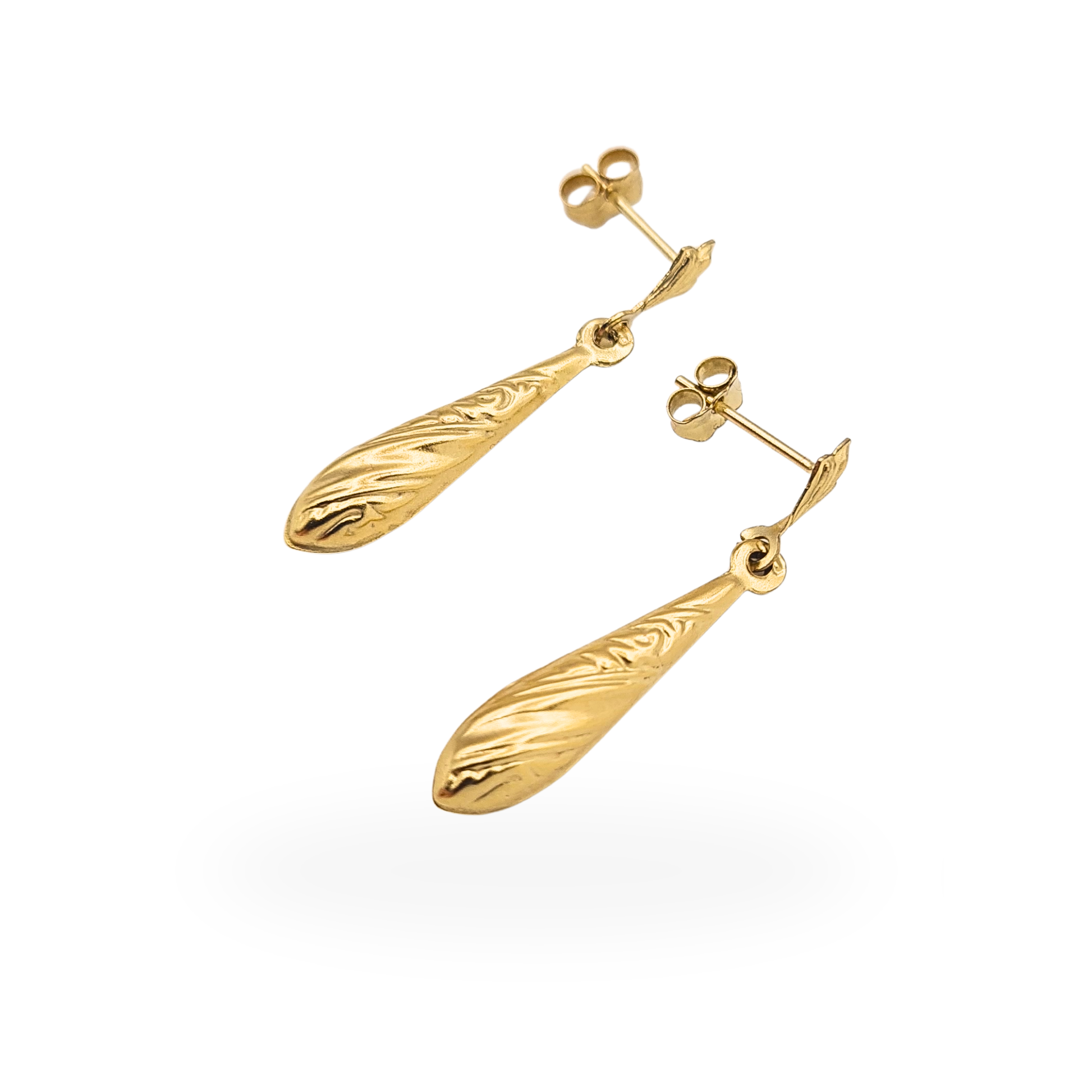 9ct gold lightweight bombe drop earrings with textured hollow design
