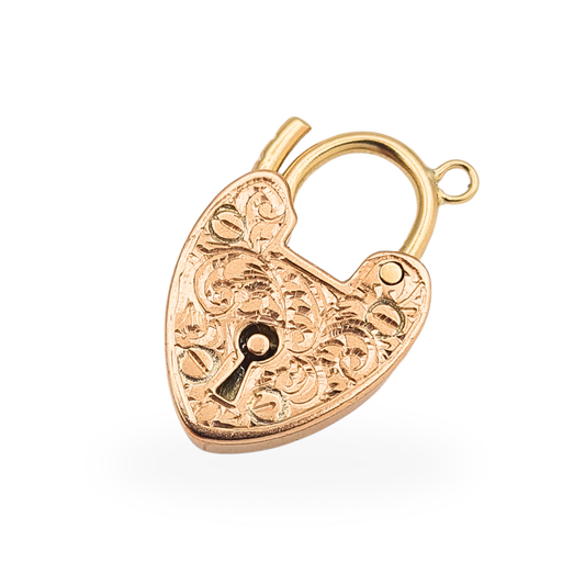 9ct rose gold engraved heart padlock clasp Birmingham 1905