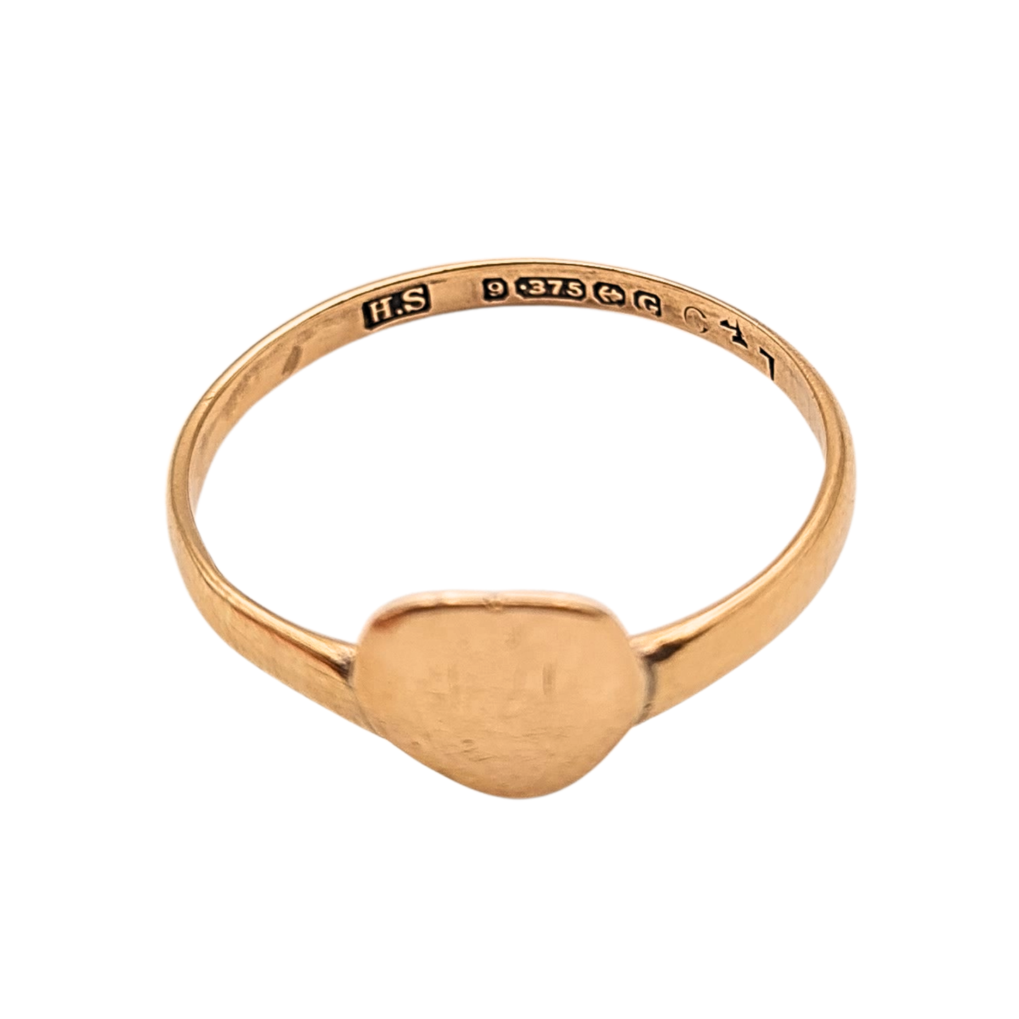 Antique 9ct Rose Gold Heart Signet Ring 1855 UK Q US 8.5