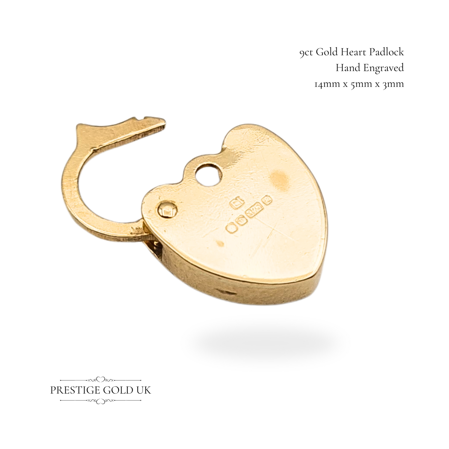 Tiny 9ct Gold Opening Heart Padlock Charm, Hand Engraved Floral Design 1985