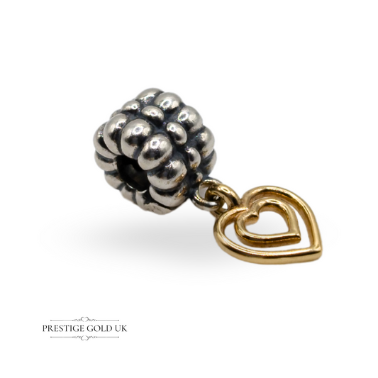 Authentic Retired Pandora Heart of Hearts Silver Charm With 14K Gold Hearts 925 ALE 790987