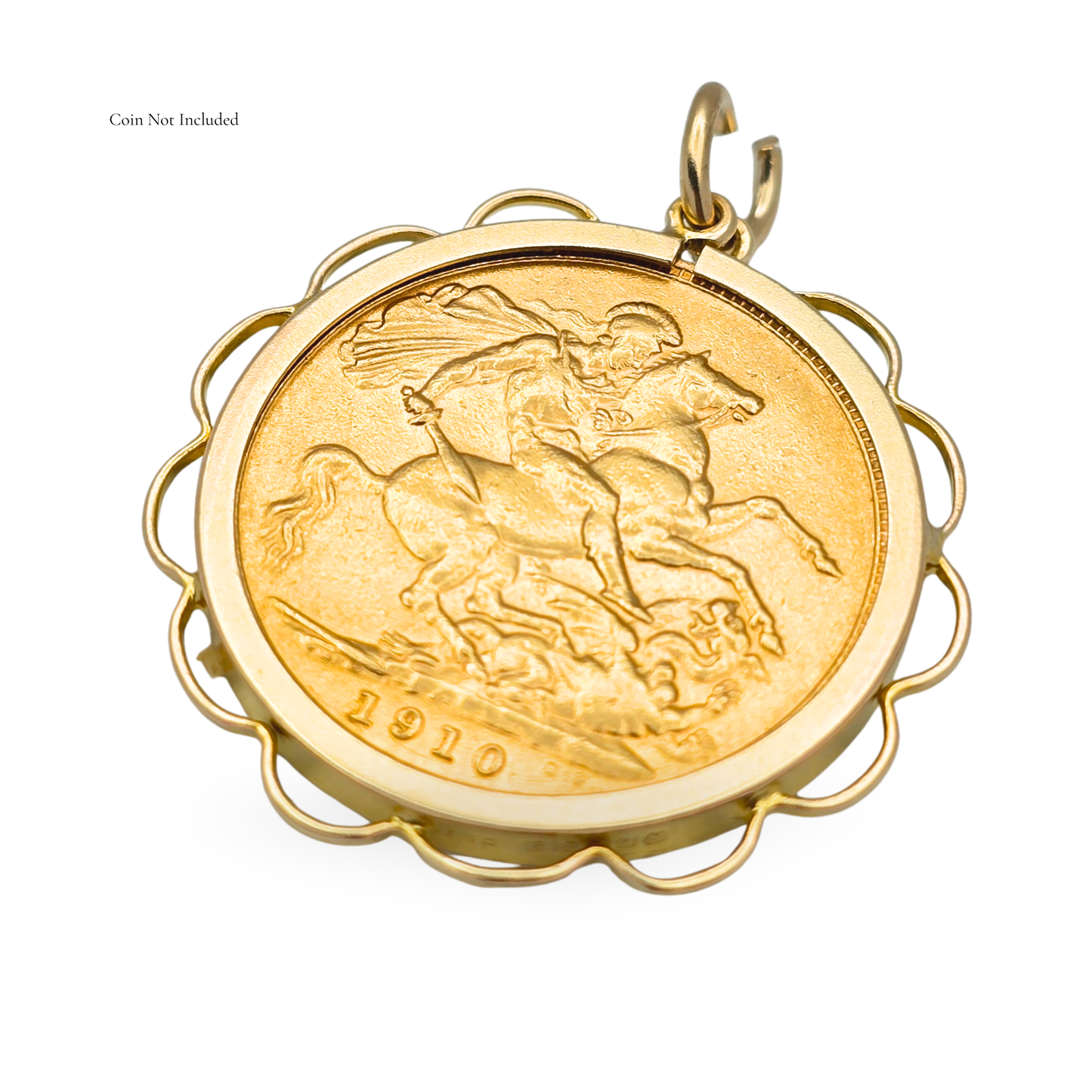 9ct Gold Full Sovereign Holder Pendant Scalloped Edge, Birmingham 1986