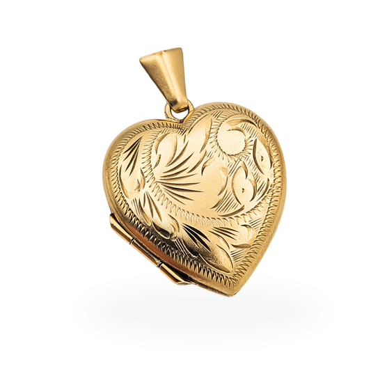 Vintage 9ct gold hand engraved heart photo locket pendant fully hallmarked 1976