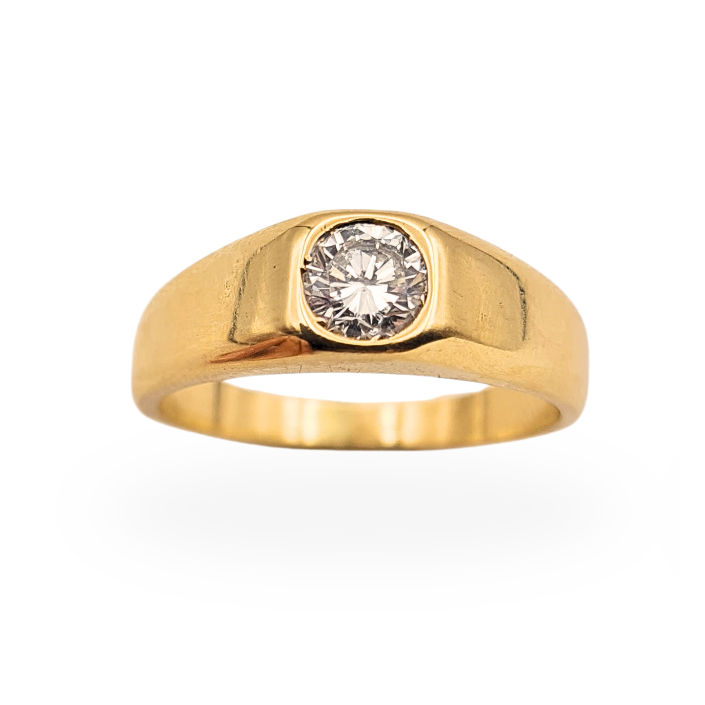 18ct Gold Diamond Gypsy Ring Heavy Band 0.5ct Solitaire UK Q US 8.25