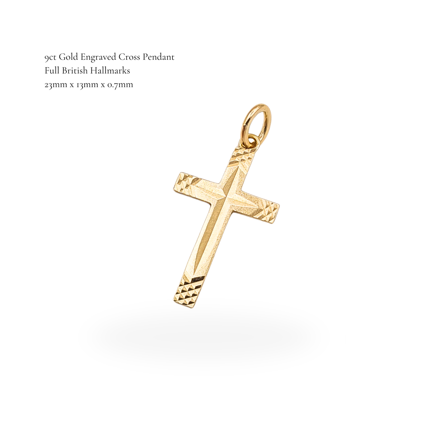 Small 9ct Gold Engraved Cross Pendant Fully British Hallmarked