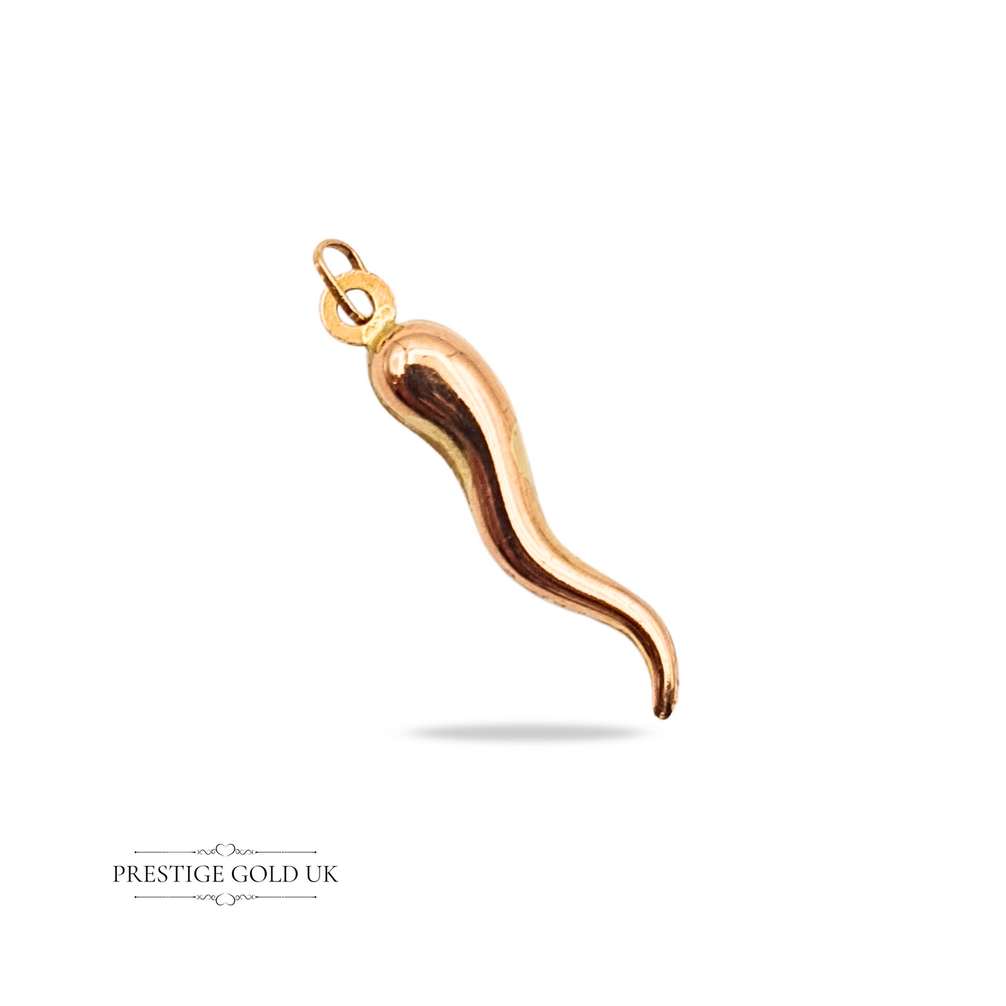 Small 9ct Rose Gold Horn Of Plenty Charm Pendant,  Cornicello Charm