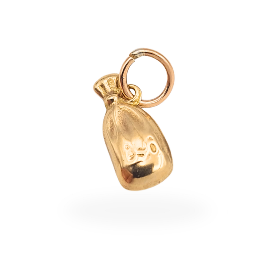 Tiny 9ct yellow gold money bag charm with hollow construction
