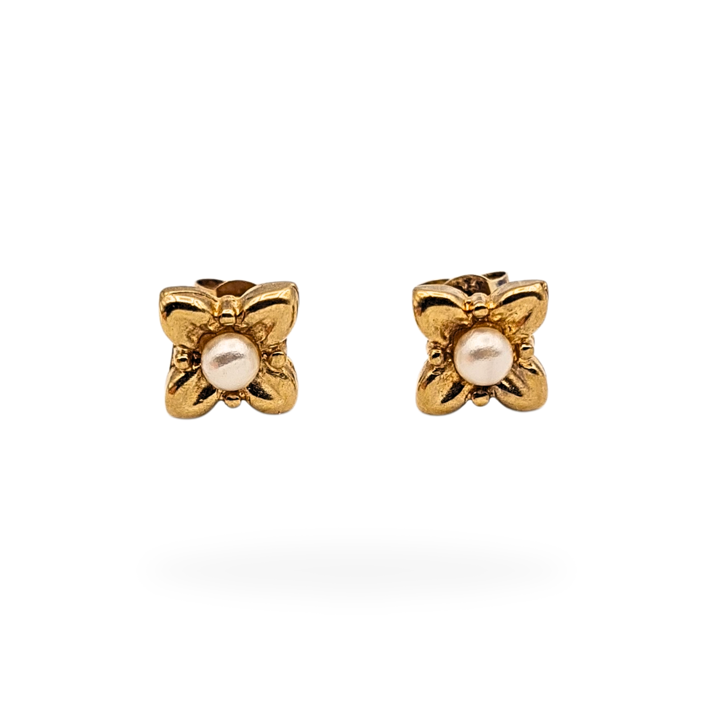 Tiny 9ct Gold Pearl Flower Stud Earrings, Dainty Gold Earrings