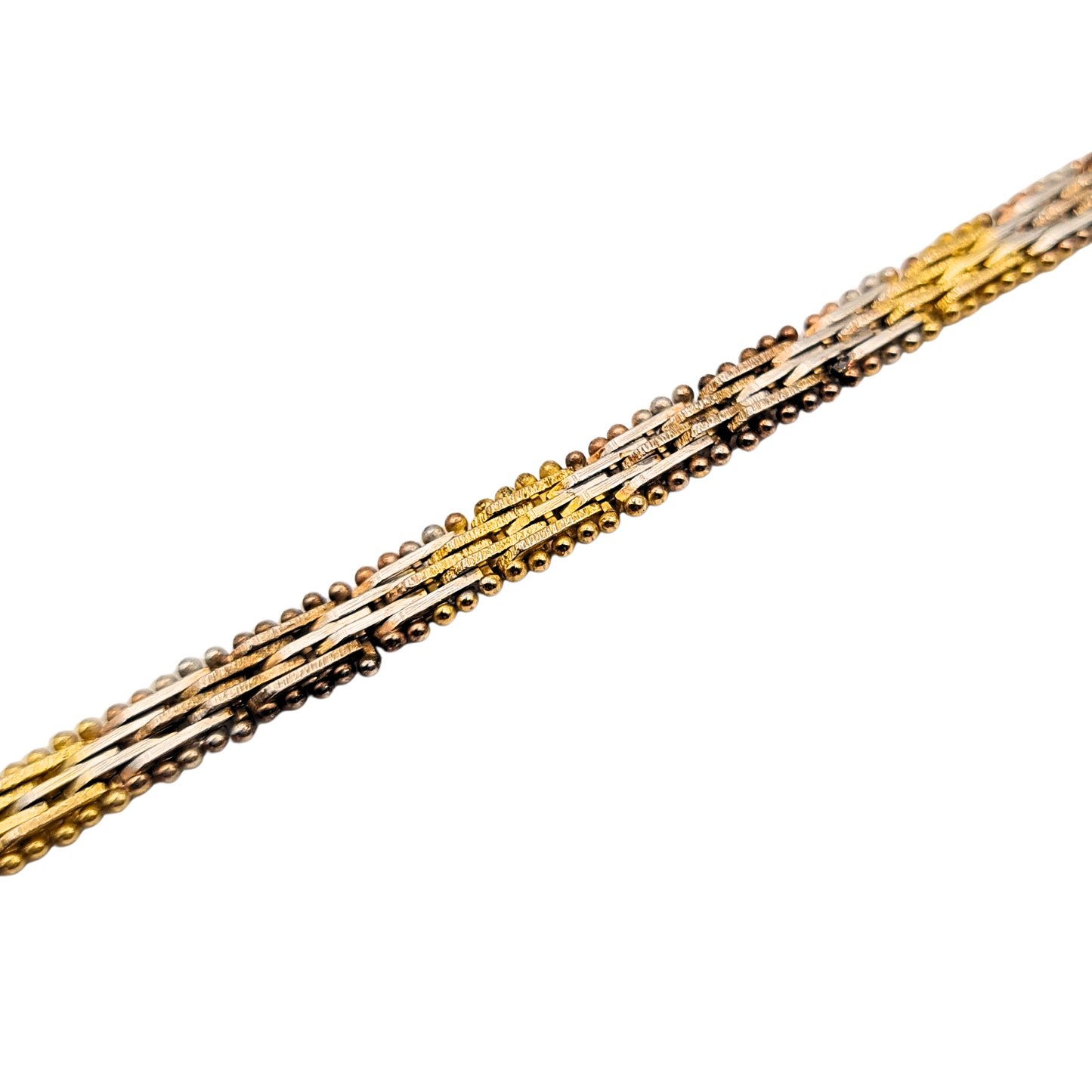 7 1/2 " 925 Silver 3-Tone Bracelet, Beaded Edge,