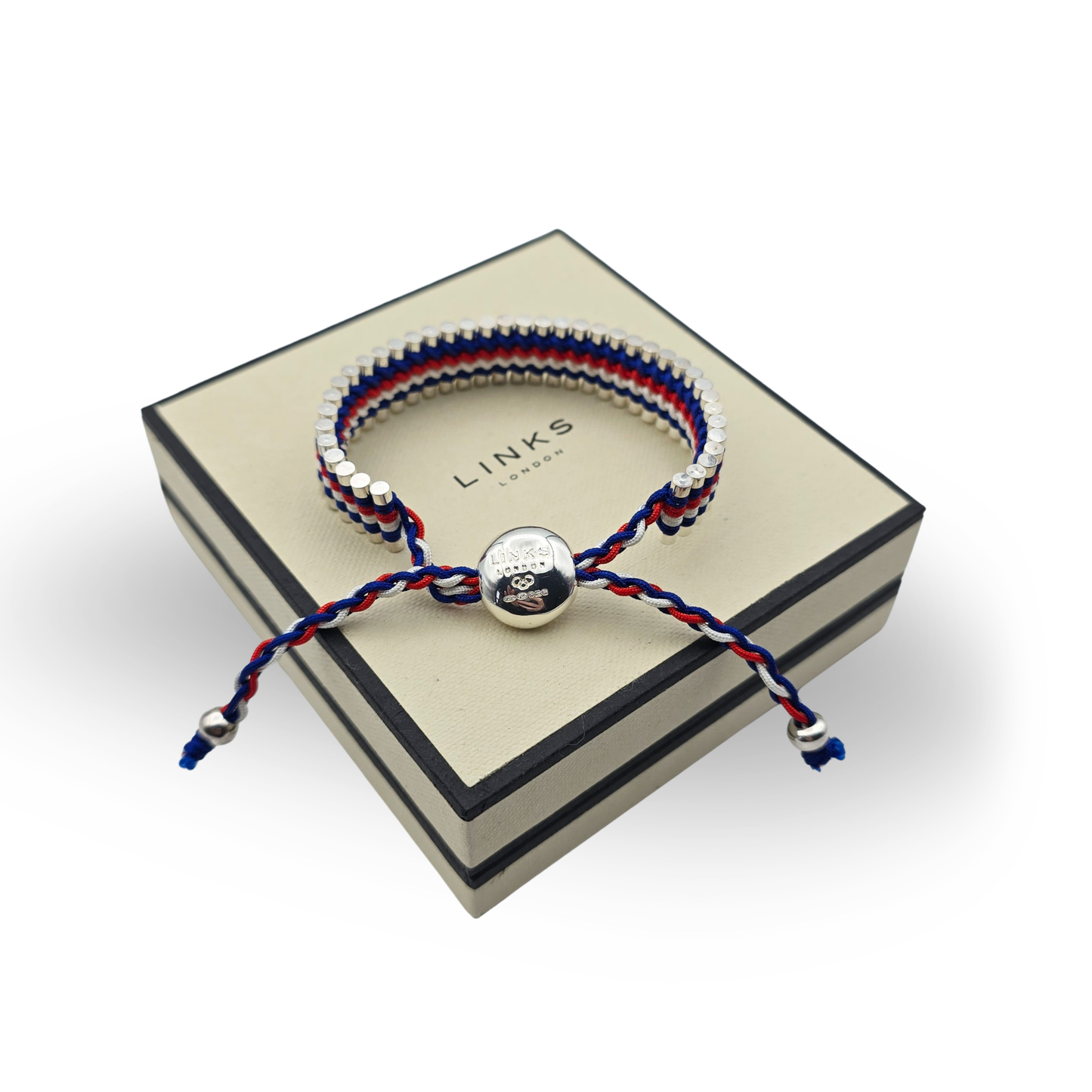 As-New Links of London Friendship Bracelet, Adjustable 5–9” Red White Blue