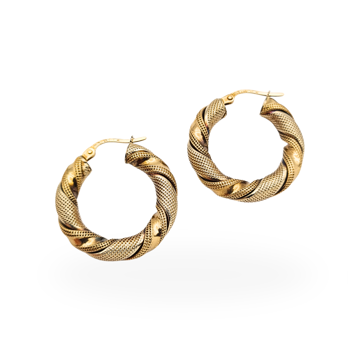 Desgner 9ct Gold Unoaerre Twisted Hoop Earrings Two Tone Italian Hoops