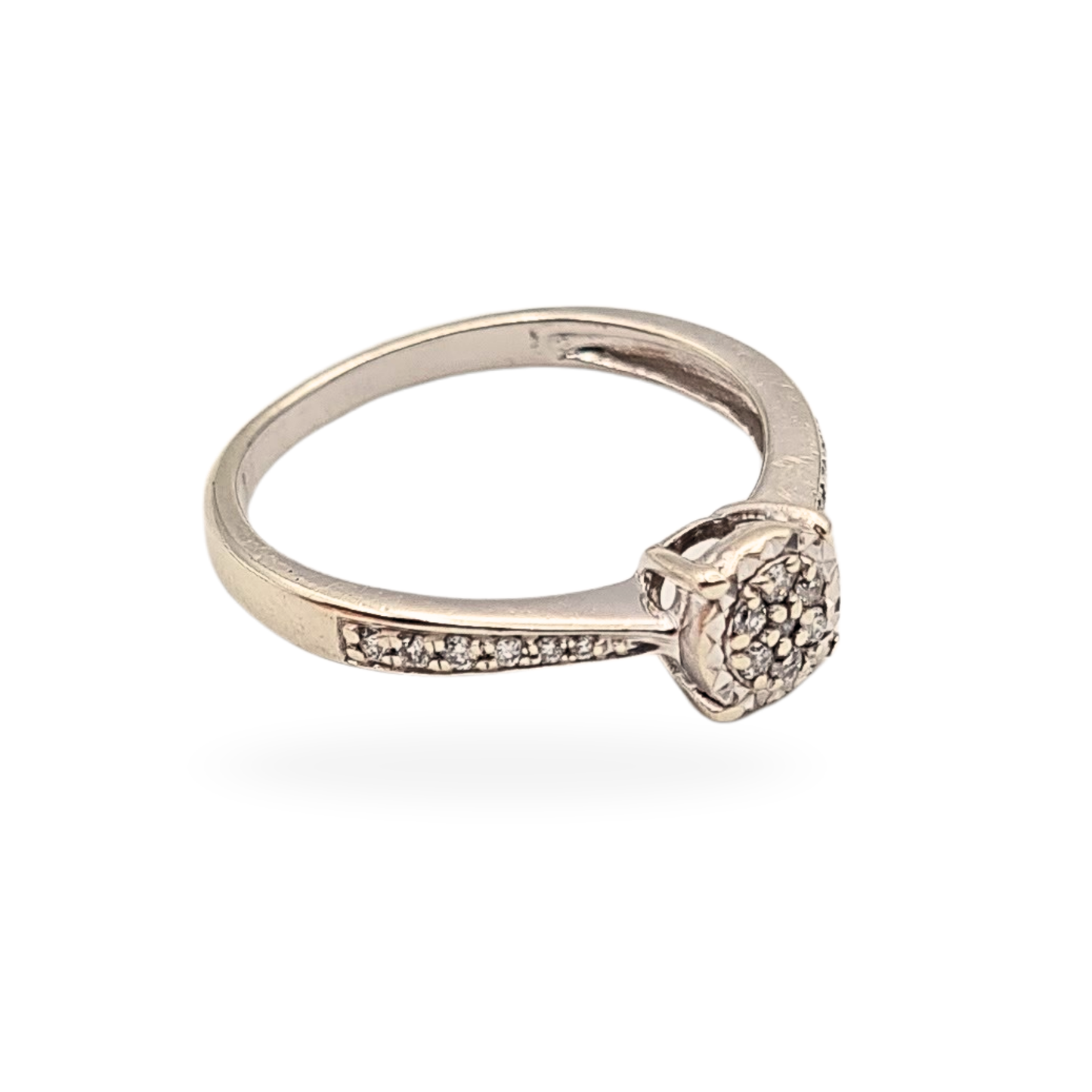 9ct White Gold Engagement Ring, Diamond Pavé Shoulders, UK M 1/2 / US 6.5