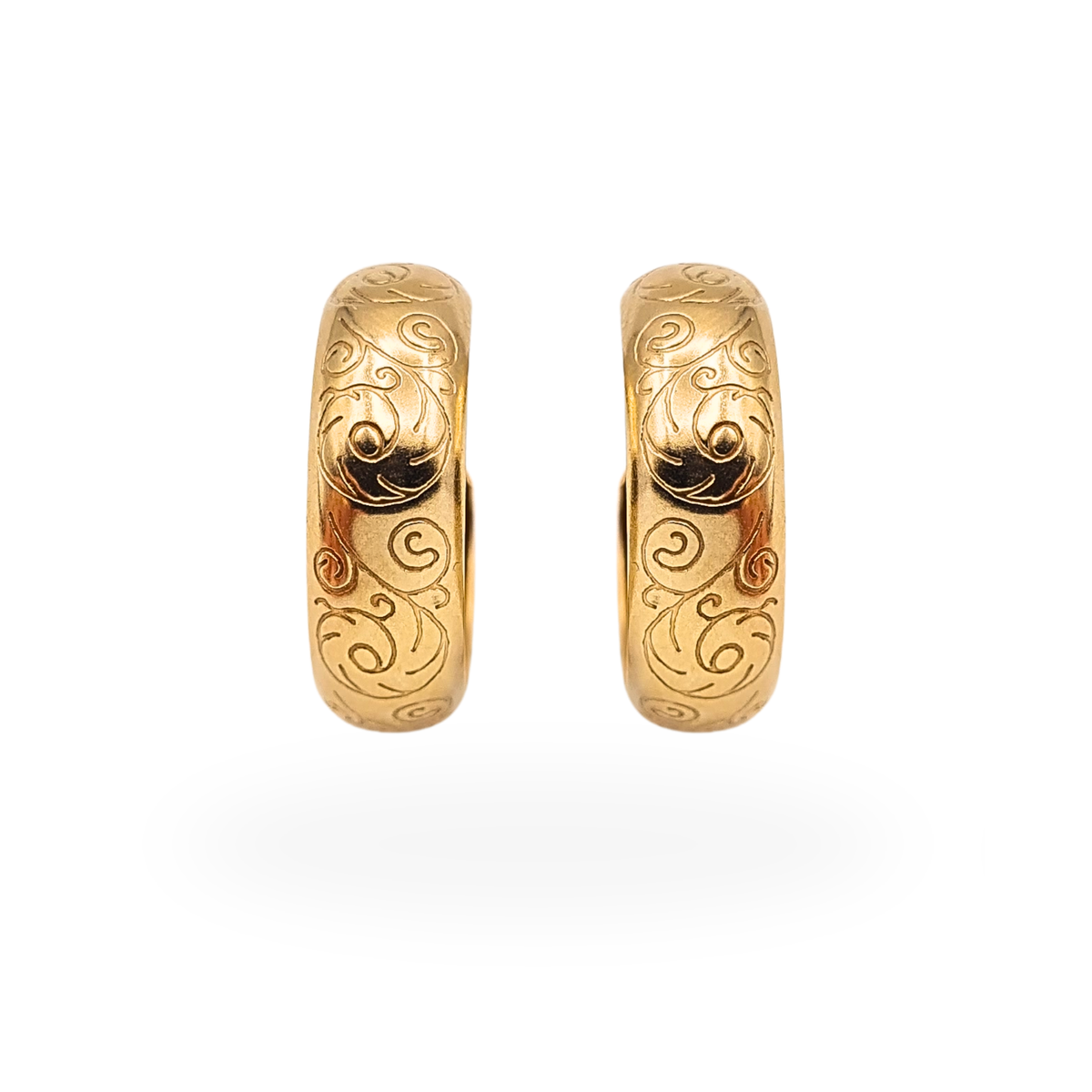 9ct Yellow Gold Engraved Hoop Earrings 18mm Domed 6mm Wide