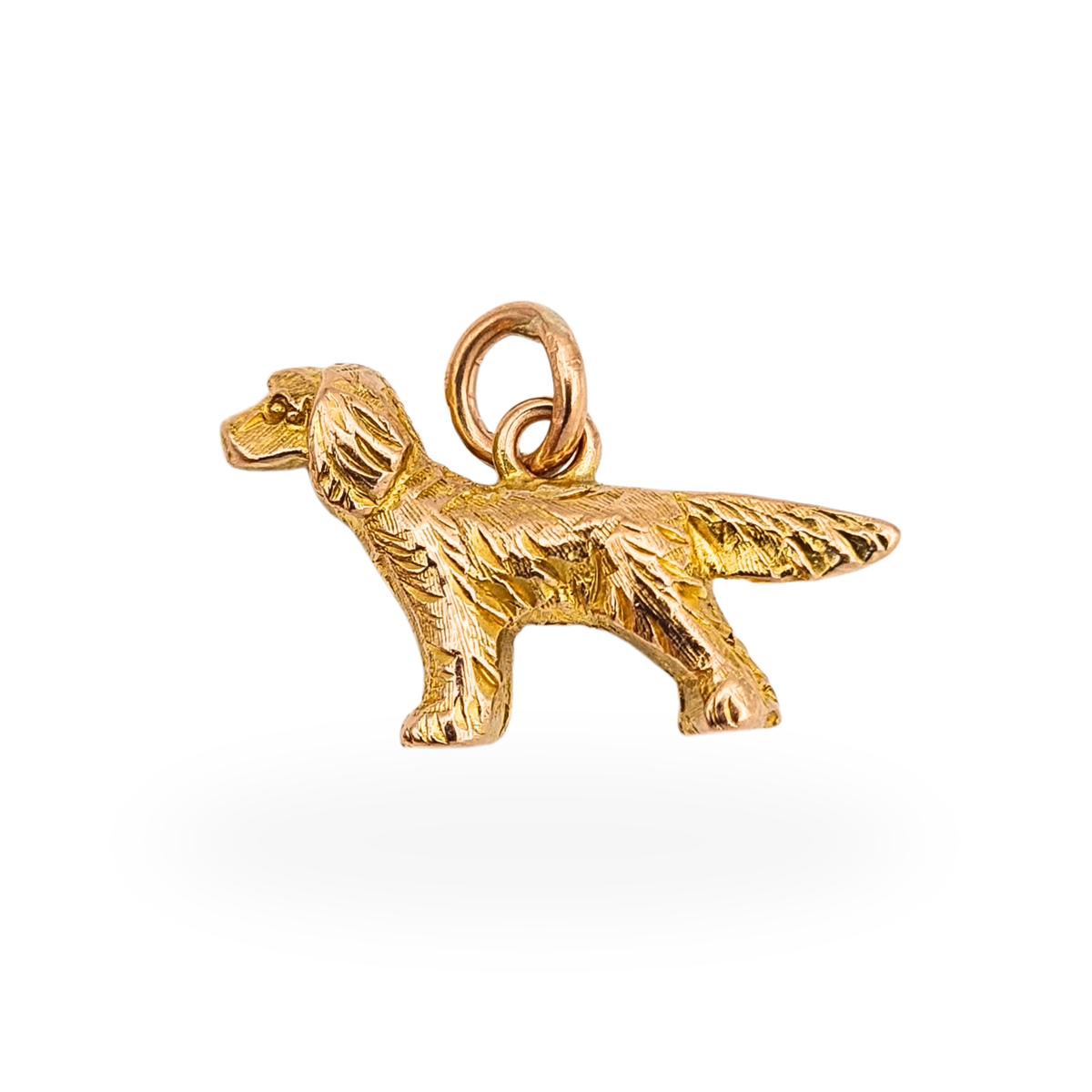 Solid 9ct gold Red Setter dog charm with detailed hand-engraved coat, ears and tail